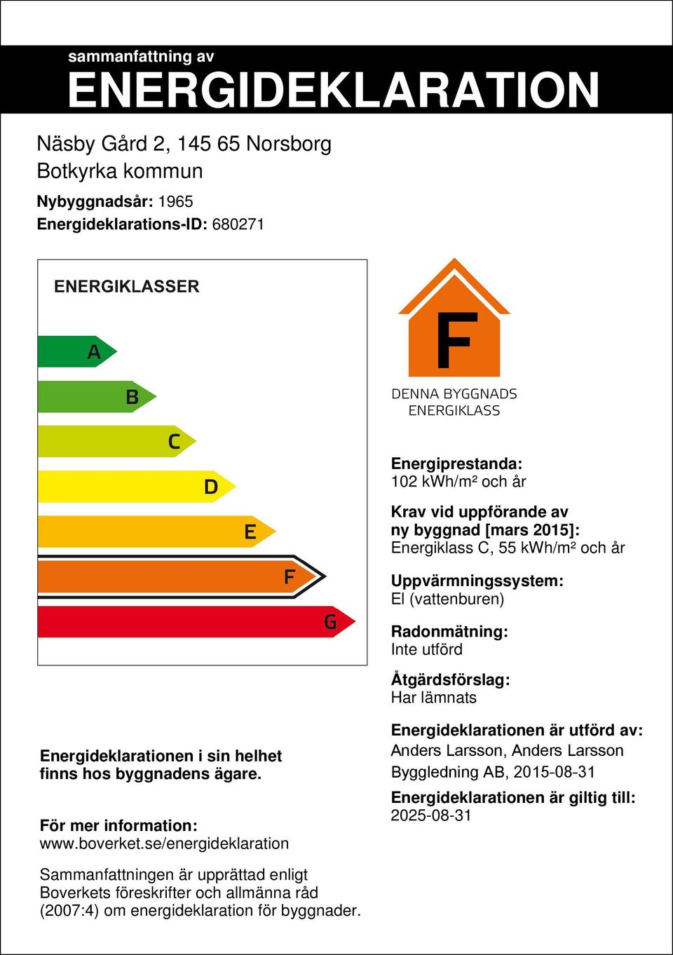 Energideklarationen i sin helhet finns hos byggnadens ägare. För mer information: www.boverket.