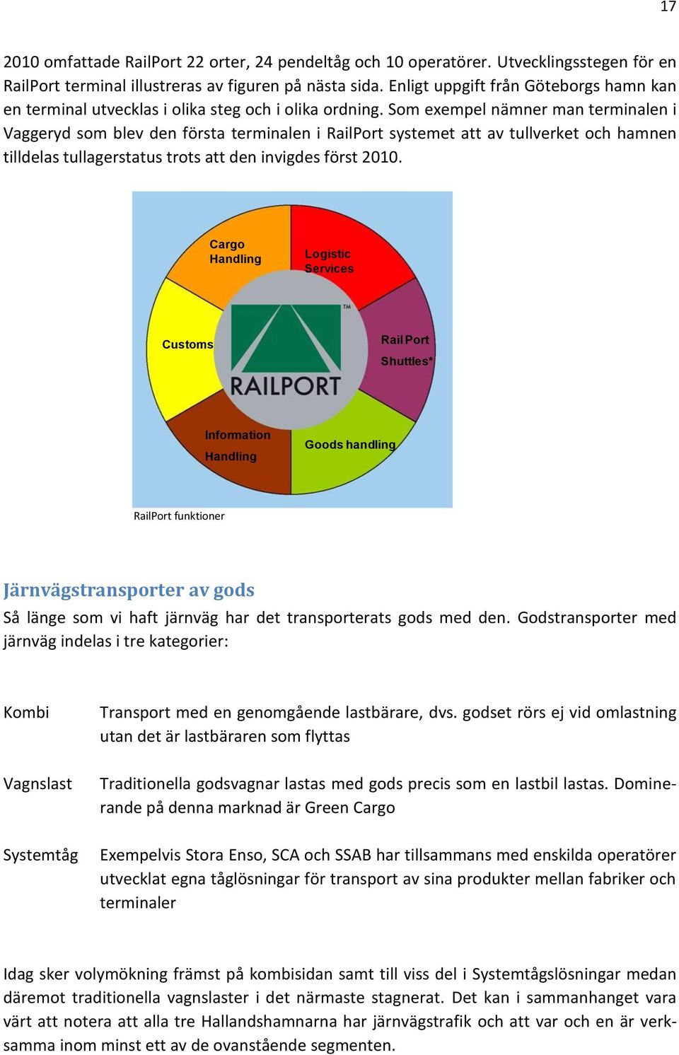 Som exempel nämner man terminalen i Vaggeryd som blev den första terminalen i RailPort systemet att av tullverket och hamnen tilldelas tullagerstatus trots att den invigdes först 2010.