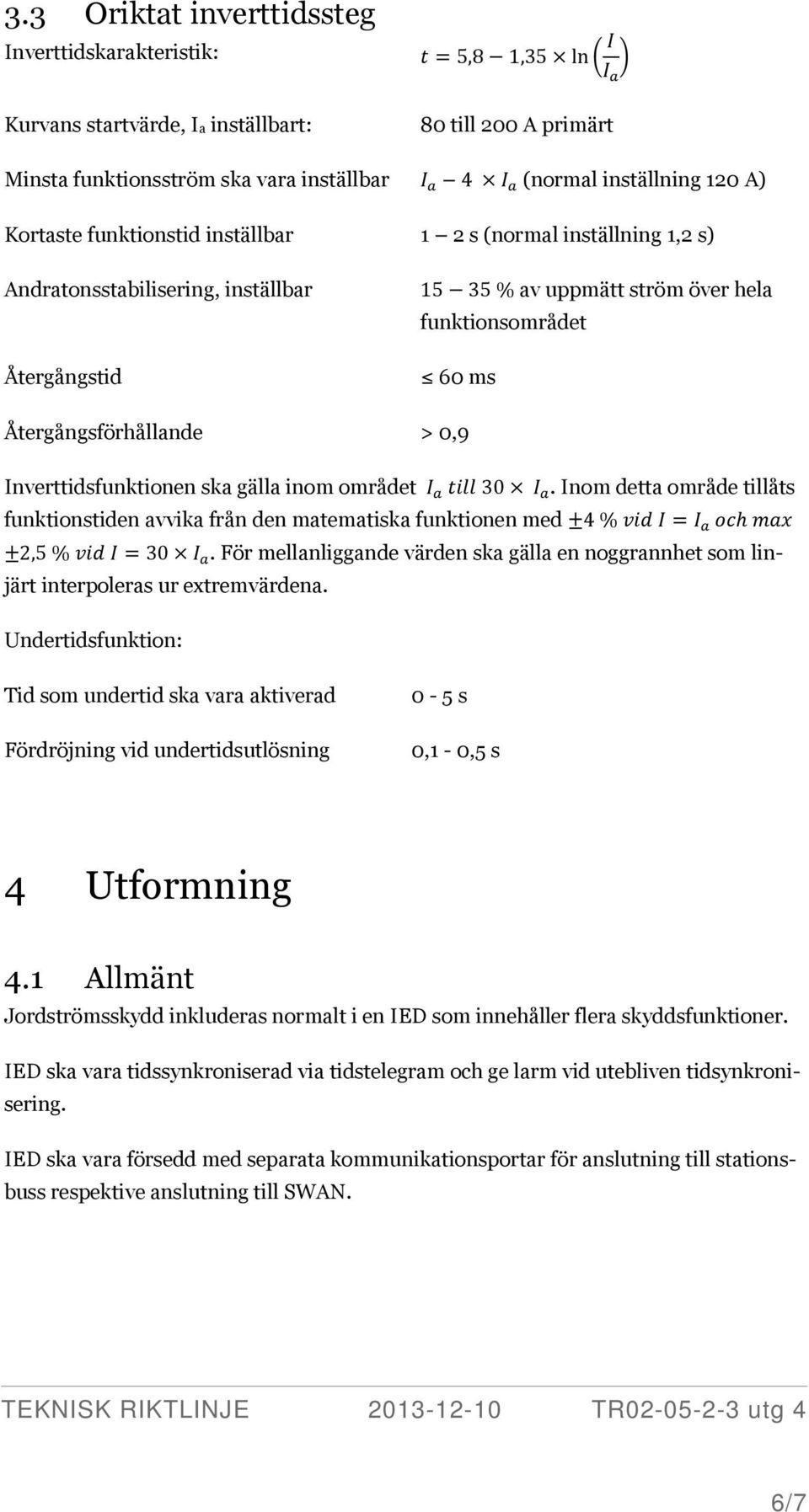 Inverttidsfunktionen ska gälla inom området 30. Inom detta område tillåts funktionstiden avvika från den matematiska funktionen med 4 % 2,5 % 30.