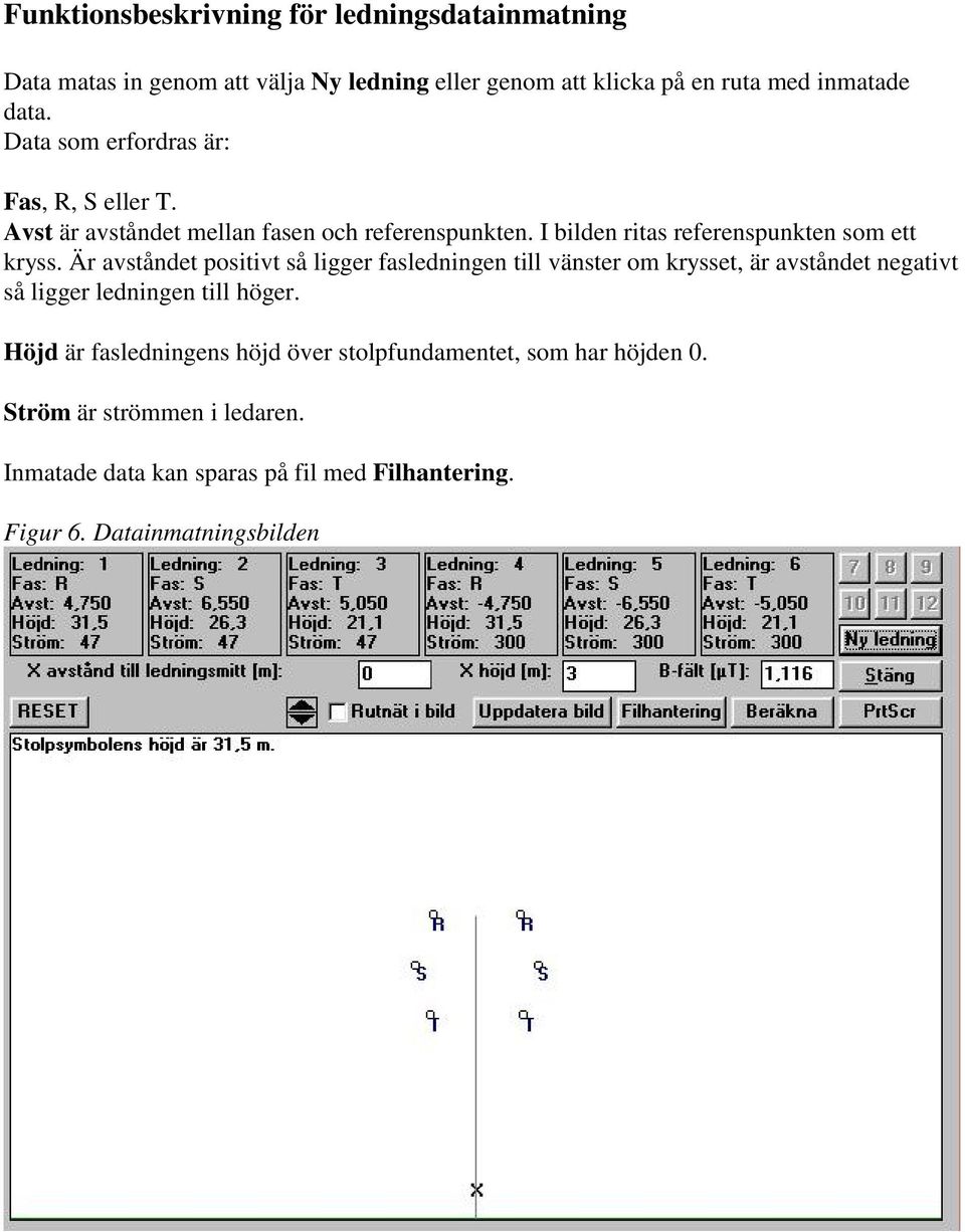 Är avståndet positivt så ligger fasledningen till vänster om krysset, är avståndet negativt så ligger ledningen till höger.