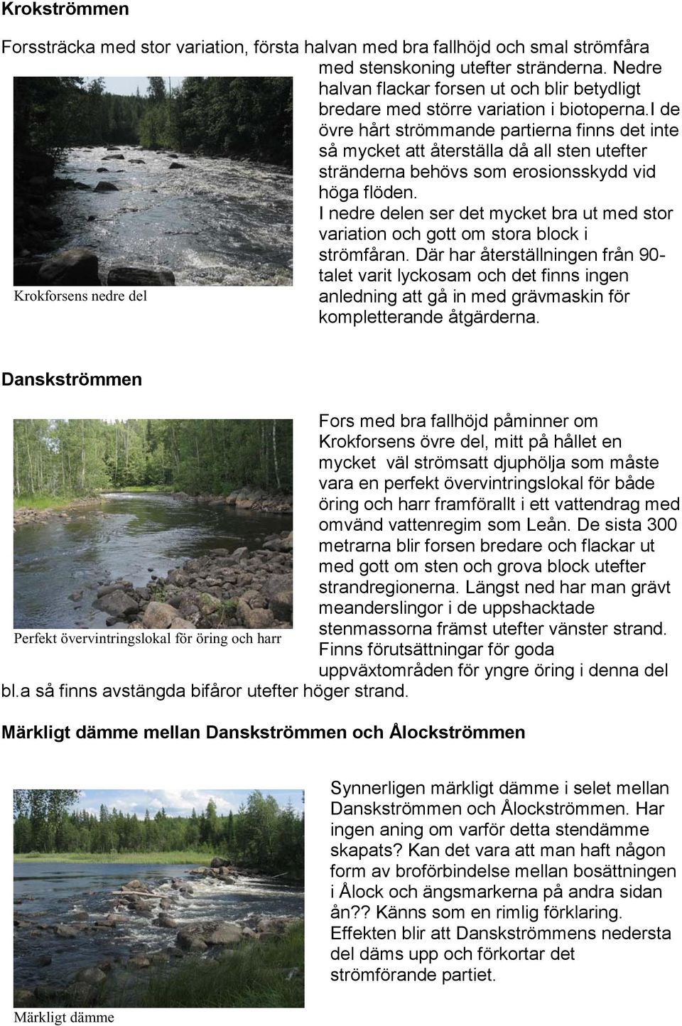 i de övre hårt strömmande partierna finns det inte så mycket att återställa då all sten utefter stränderna behövs som erosionsskydd vid höga flöden.