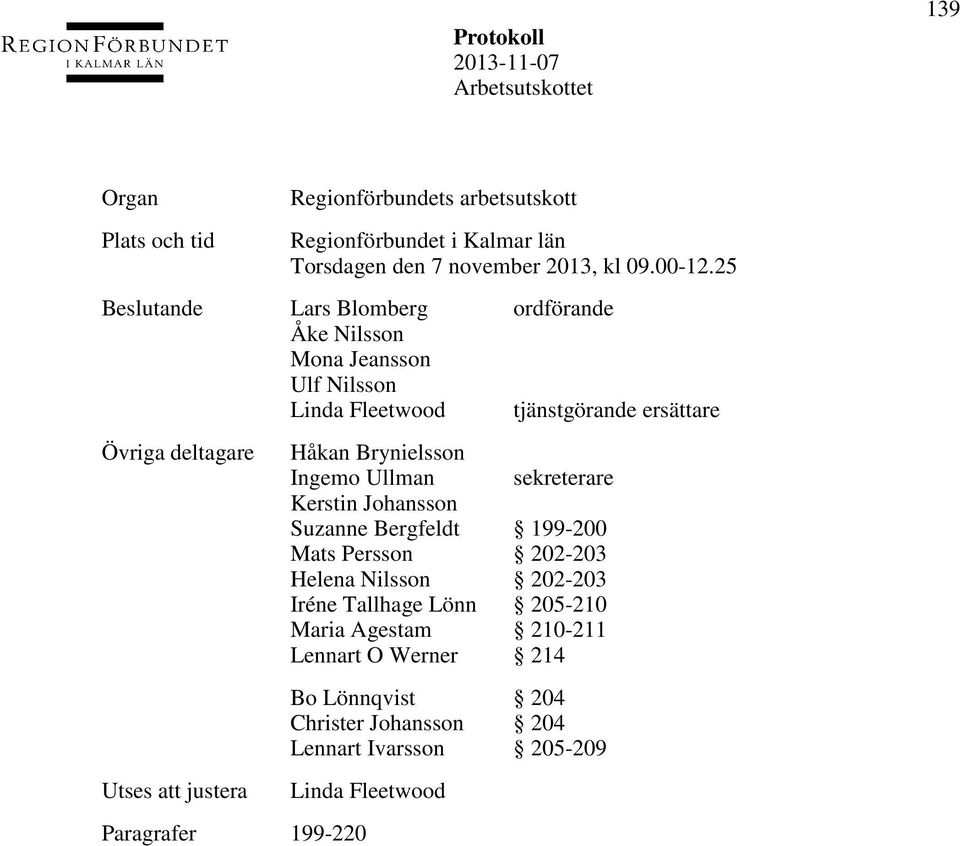 justera Håkan Brynielsson Ingemo Ullman sekreterare Kerstin Johansson Suzanne Bergfeldt 199-200 Mats Persson 202-203 Helena Nilsson 202-203