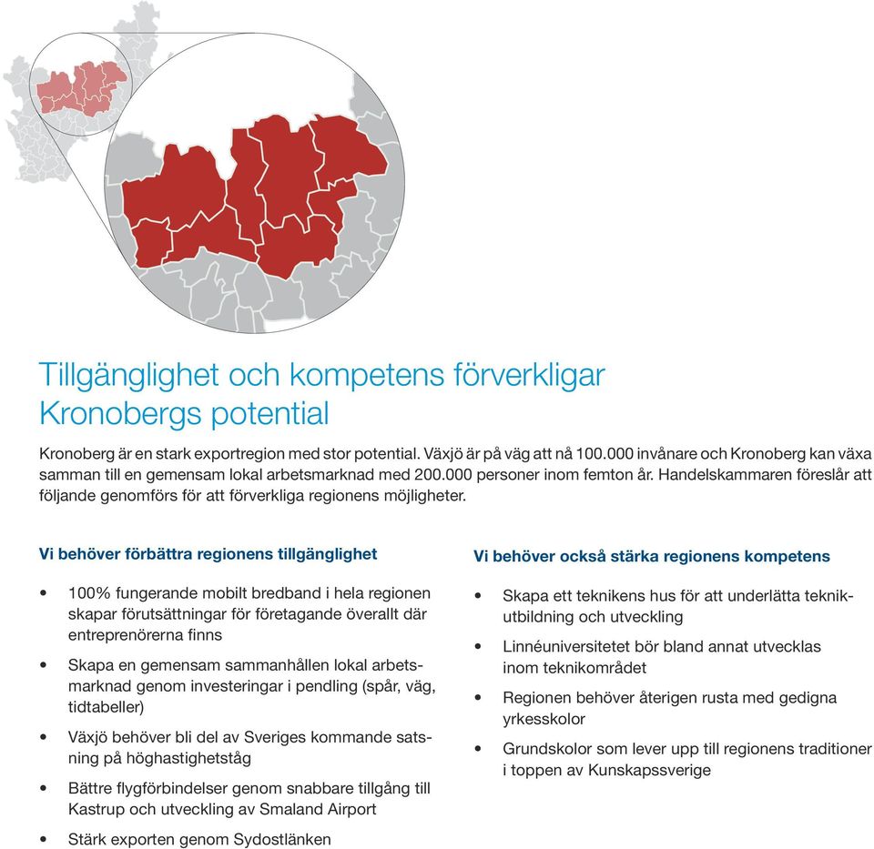 Handelskammaren föreslår att följande genomförs för att förverkliga regionens möjligheter.