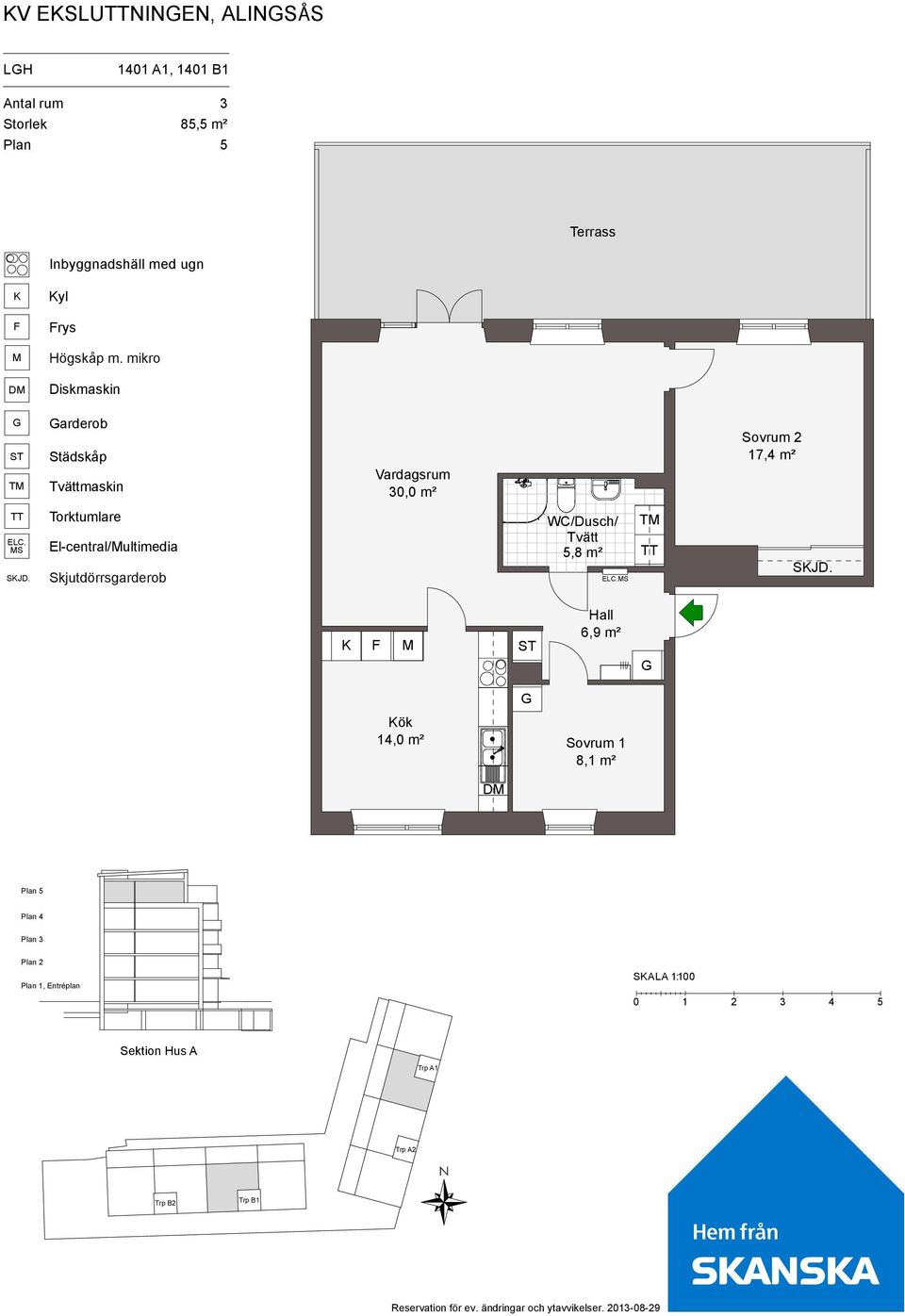 Torktumlare El-central/ultimedia Skjutdörrsgarderob WC/Dusch/ Tvätt 5,8 m² EC.S SJD.