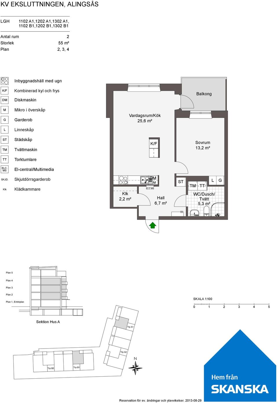 Tvättmaskin / Sovrum 13,2 m² Torktumlare EC. S El-central/ultimedia SJD.