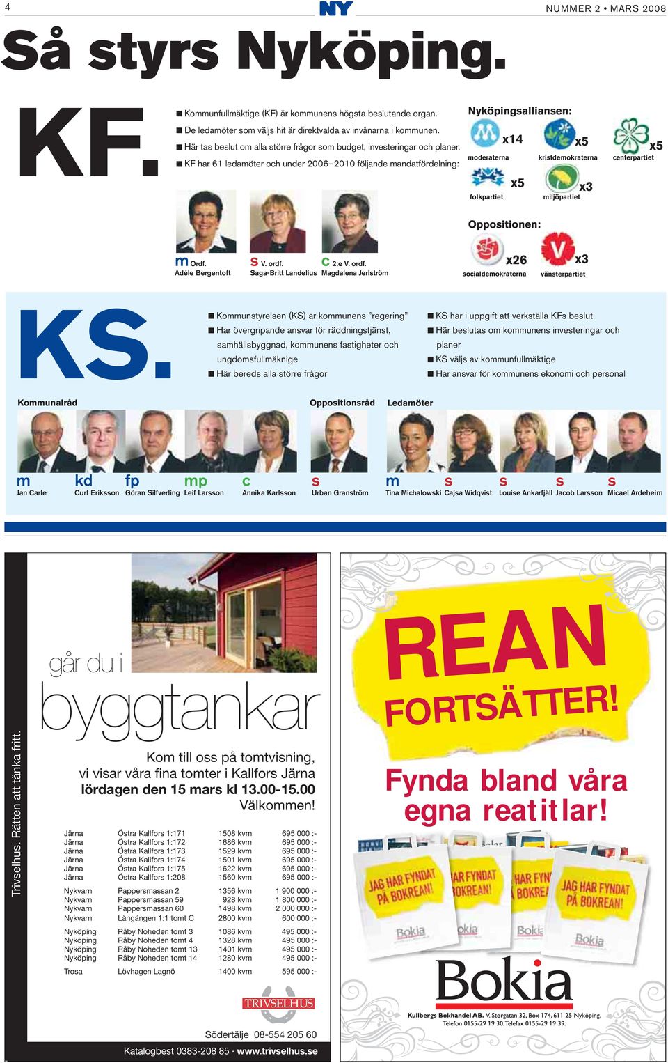 KF har 61 ledamöter och under 2006 2010 följande mandatfördelning: Nyköpingsalliansen: x14 x5 x5 moderaterna kristdemokraterna centerpartiet folkpartiet x5 miljöpartiet x3 Oppositionen: m Ordf. s V.