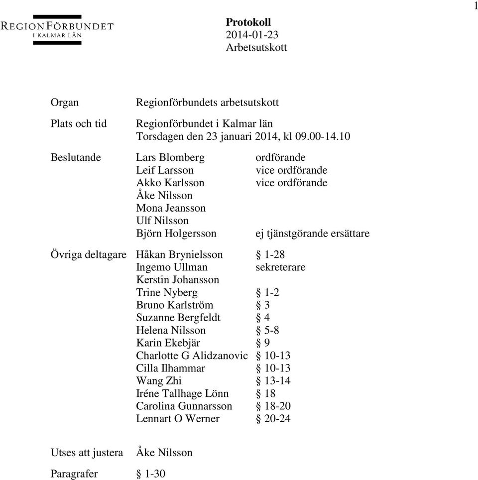 ersättare Övriga deltagare Håkan Brynielsson 1-28 Ingemo Ullman sekreterare Kerstin Johansson Trine Nyberg 1-2 Bruno Karlström 3 Suzanne Bergfeldt 4 Helena Nilsson