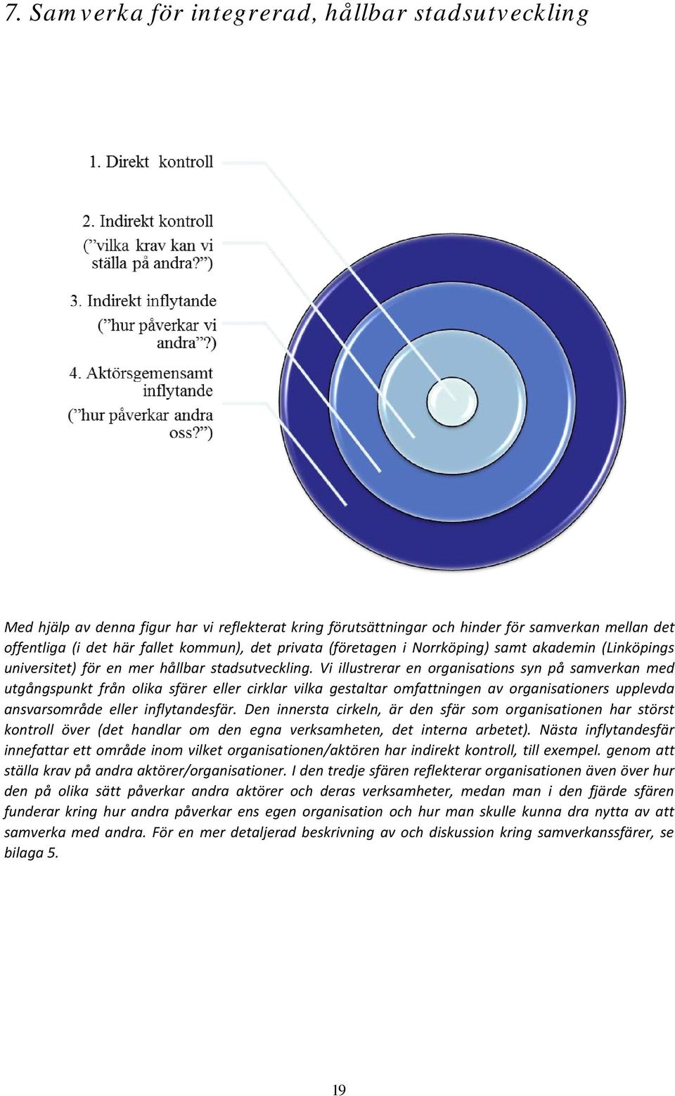 Vi illustrerar en organisations syn på samverkan med utgångspunkt från olika sfärer eller cirklar vilka gestaltar omfattningen av organisationers upplevda ansvarsområde eller inflytandesfär.