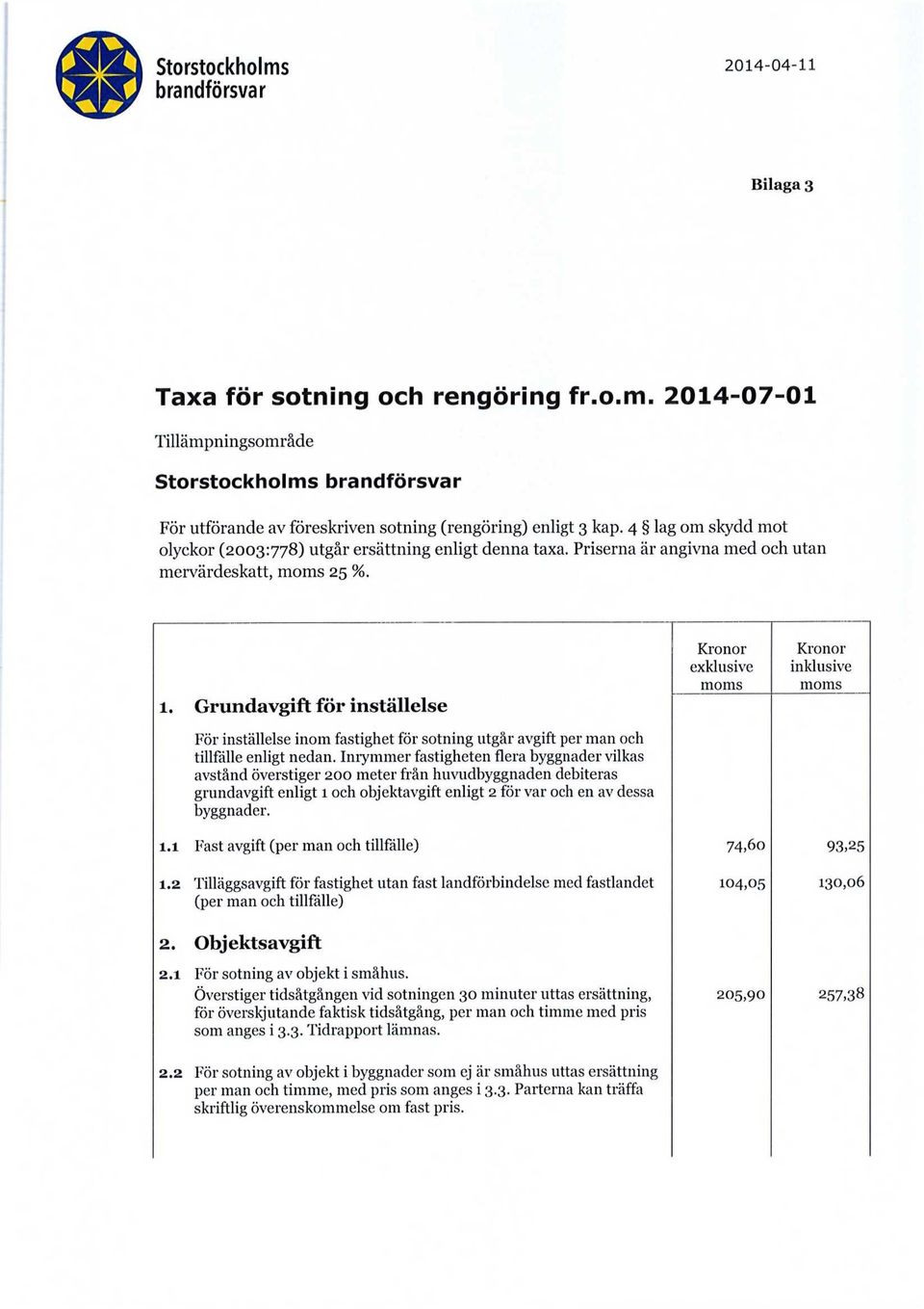 Grundavgift för inställelse För inställelse inom fastighet för sotning utgår avgift per man och tillfälle enligt nedan.