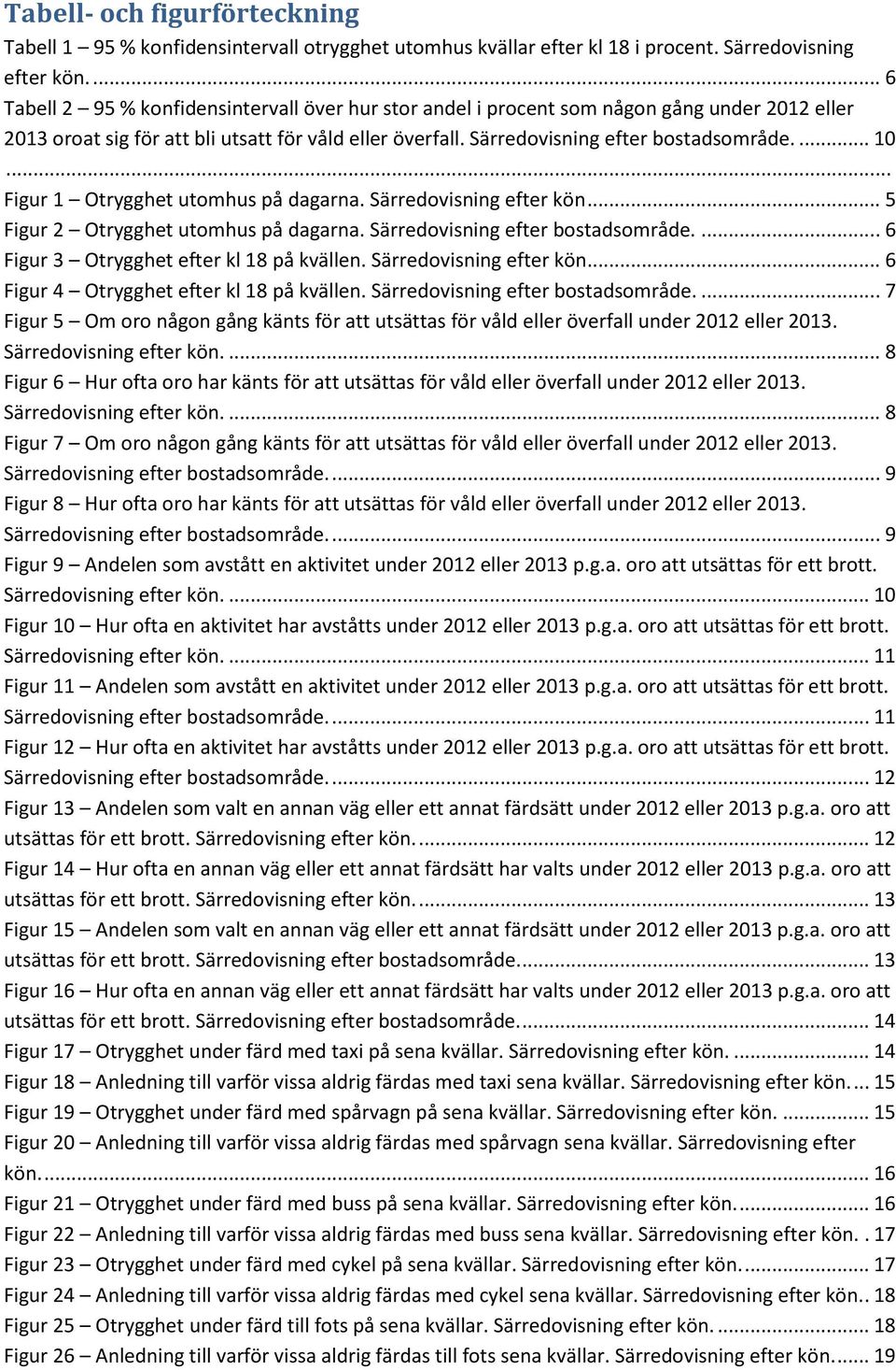 .. Figur 1 Otrygghet utomhus på dagarna. Särredovisning efter kön... 5 Figur 2 Otrygghet utomhus på dagarna. Särredovisning efter bostadsområde.... 6 Figur 3 Otrygghet efter kl 18 på kvällen.