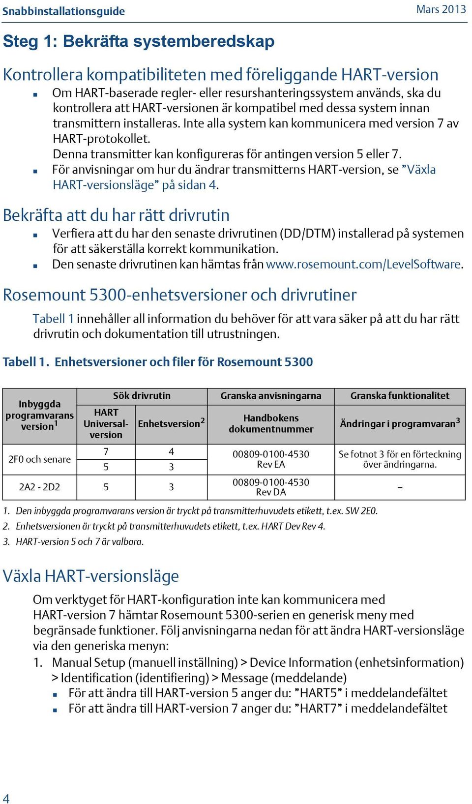 För anvisningar om hur du ändrar transmitterns HART-version, se Växla HART-versionsläge på sidan 4.