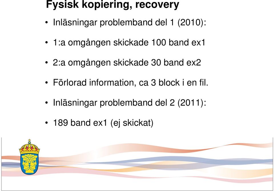 skickade 30 band ex2 Förlorad information, ca 3 block i en