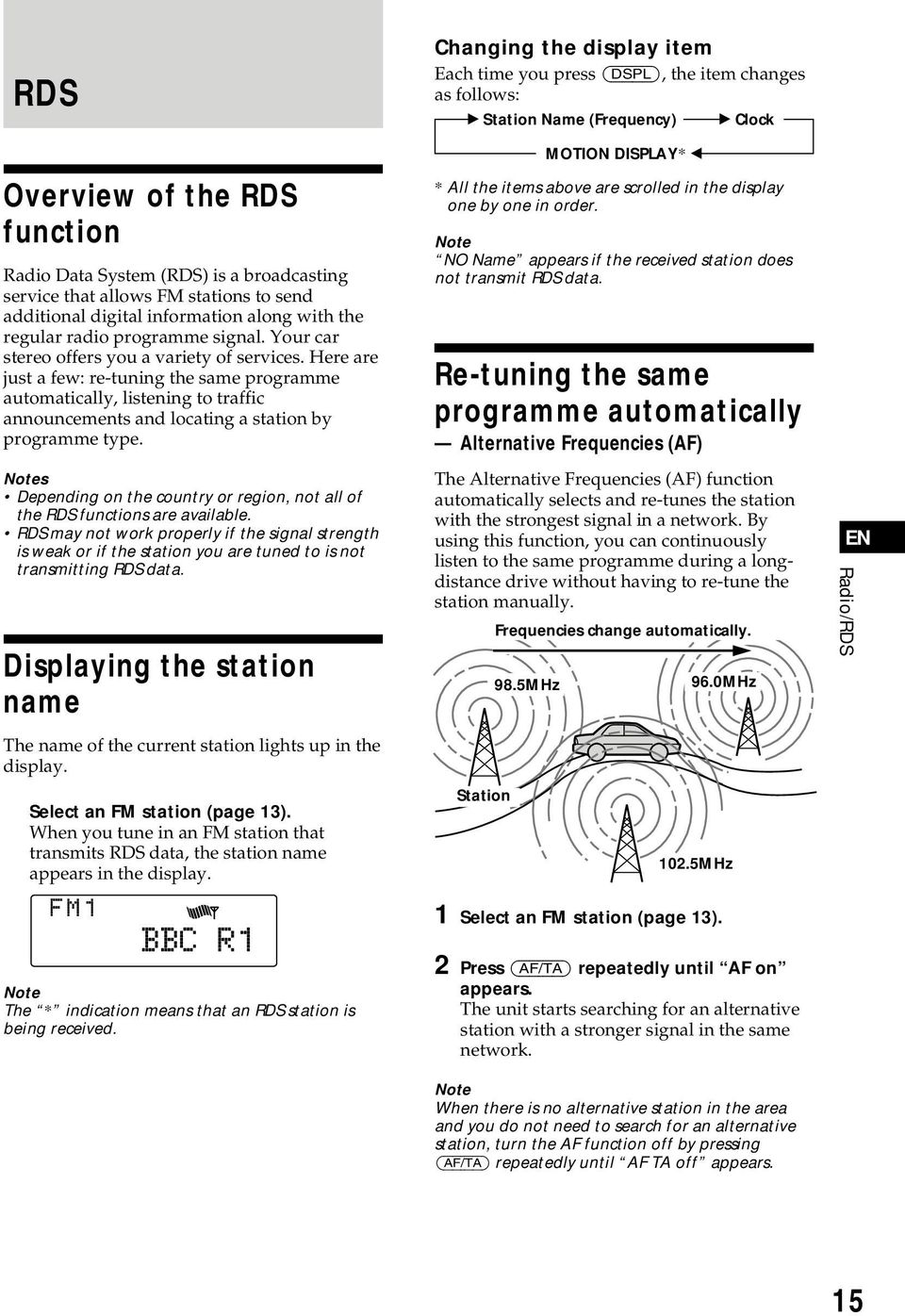 Notes Depending on the country or region, not all of the RDS functions are available.