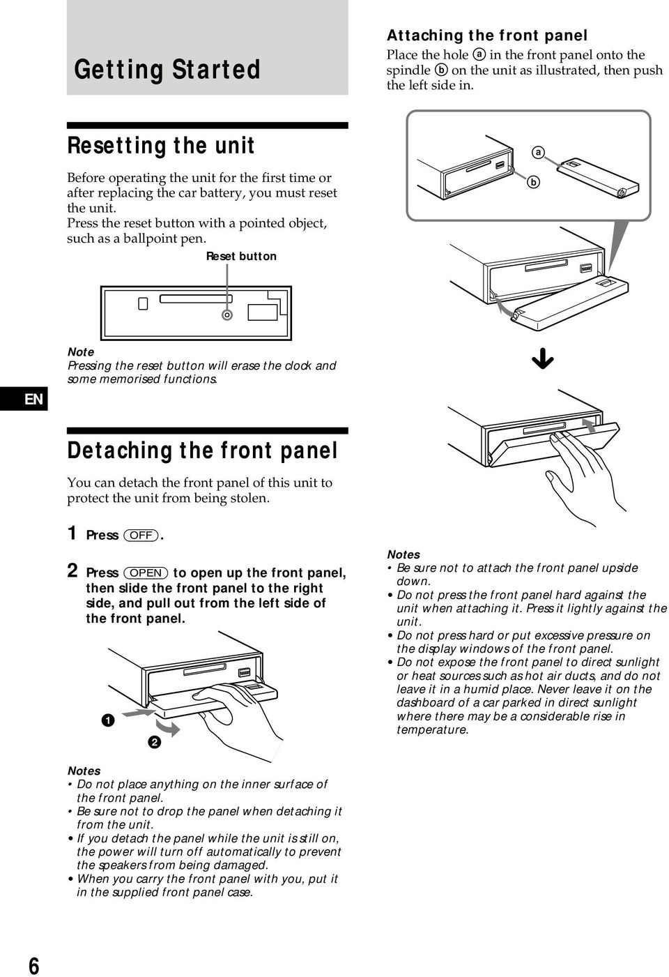 Reset button a b EN Note Pressing the reset button will erase the clock and some memorised functions.