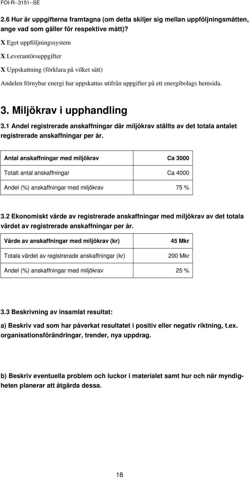 Miljökrav i upphandling 3.1 Andel registrerade anskaffningar där miljökrav ställts av det totala antalet registrerade anskaffningar per år.