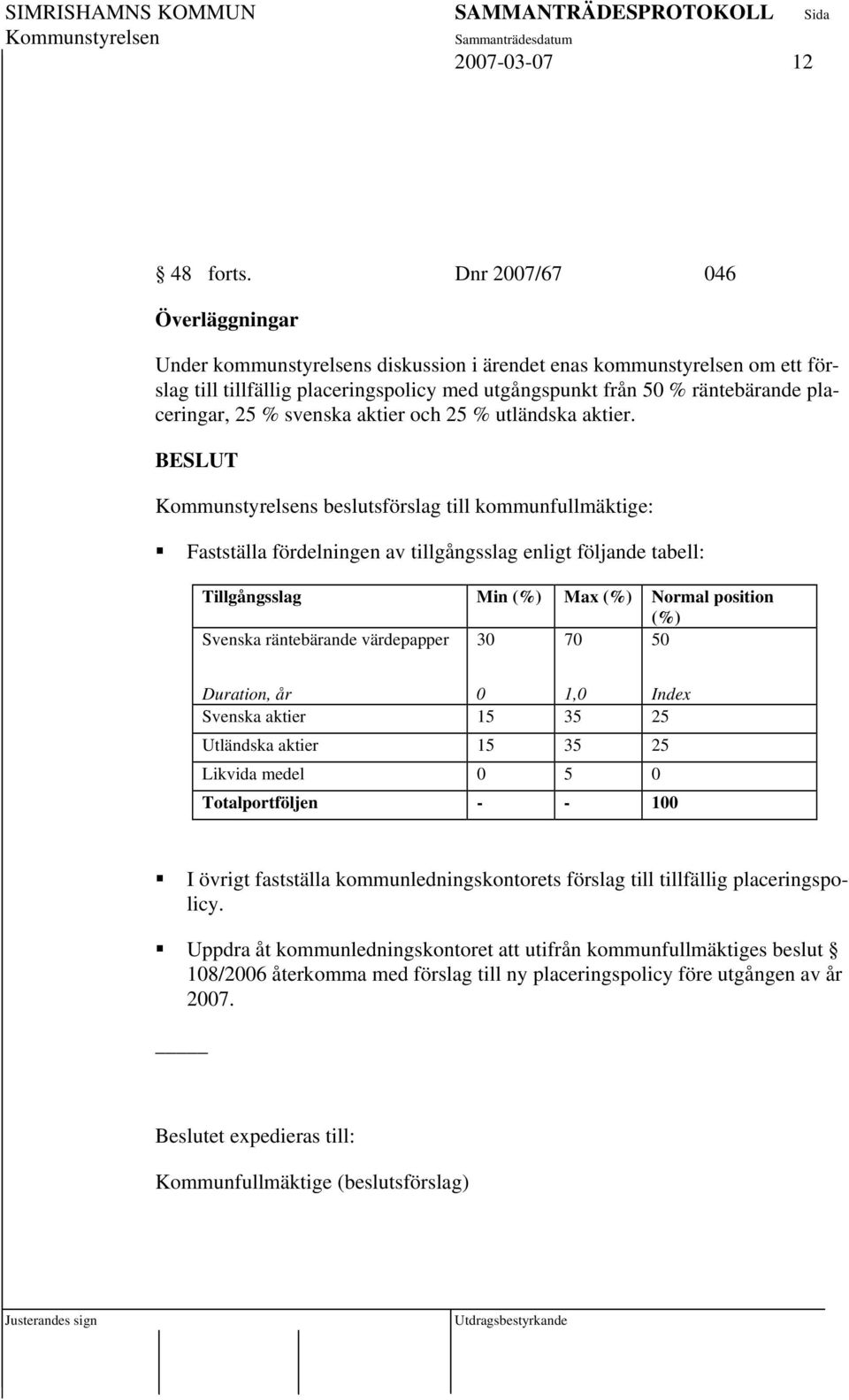 % svenska aktier och 25 % utländska aktier.