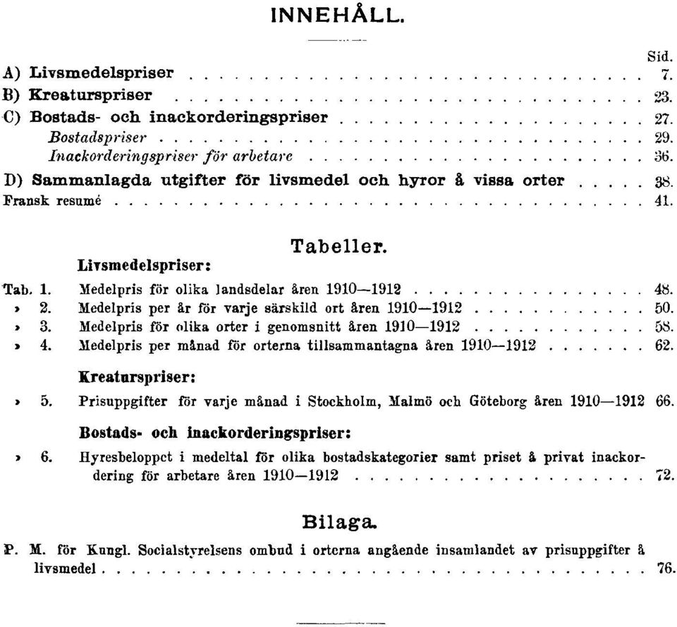 Medelpris per år för varje särskild ort åren 1910 1912 50. Tab. 3. Medelpris för olika orter i genomsnitt åren 1910 1912 58. Tab. 4. Medelpris per månad för orterna tillsammantagna åren 1910 1912 62.