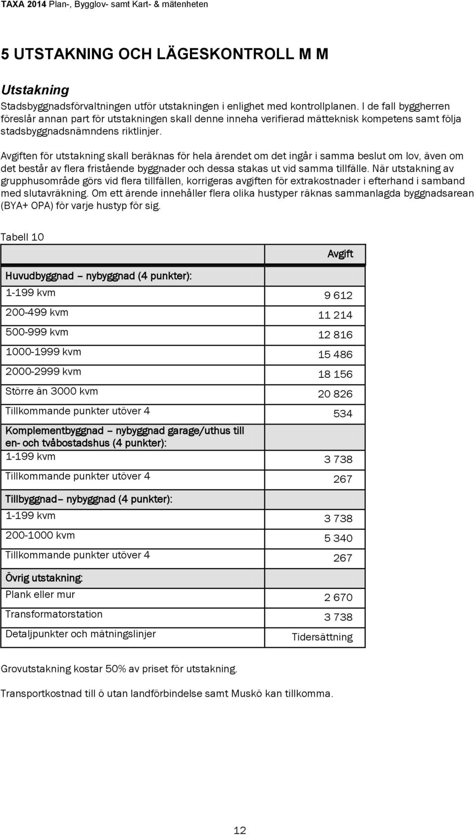 en för utstakning skall beräknas för hela ärendet om det ingår i samma beslut om lov, även om det består av flera fristående byggnader och dessa stakas ut vid samma tillfälle.