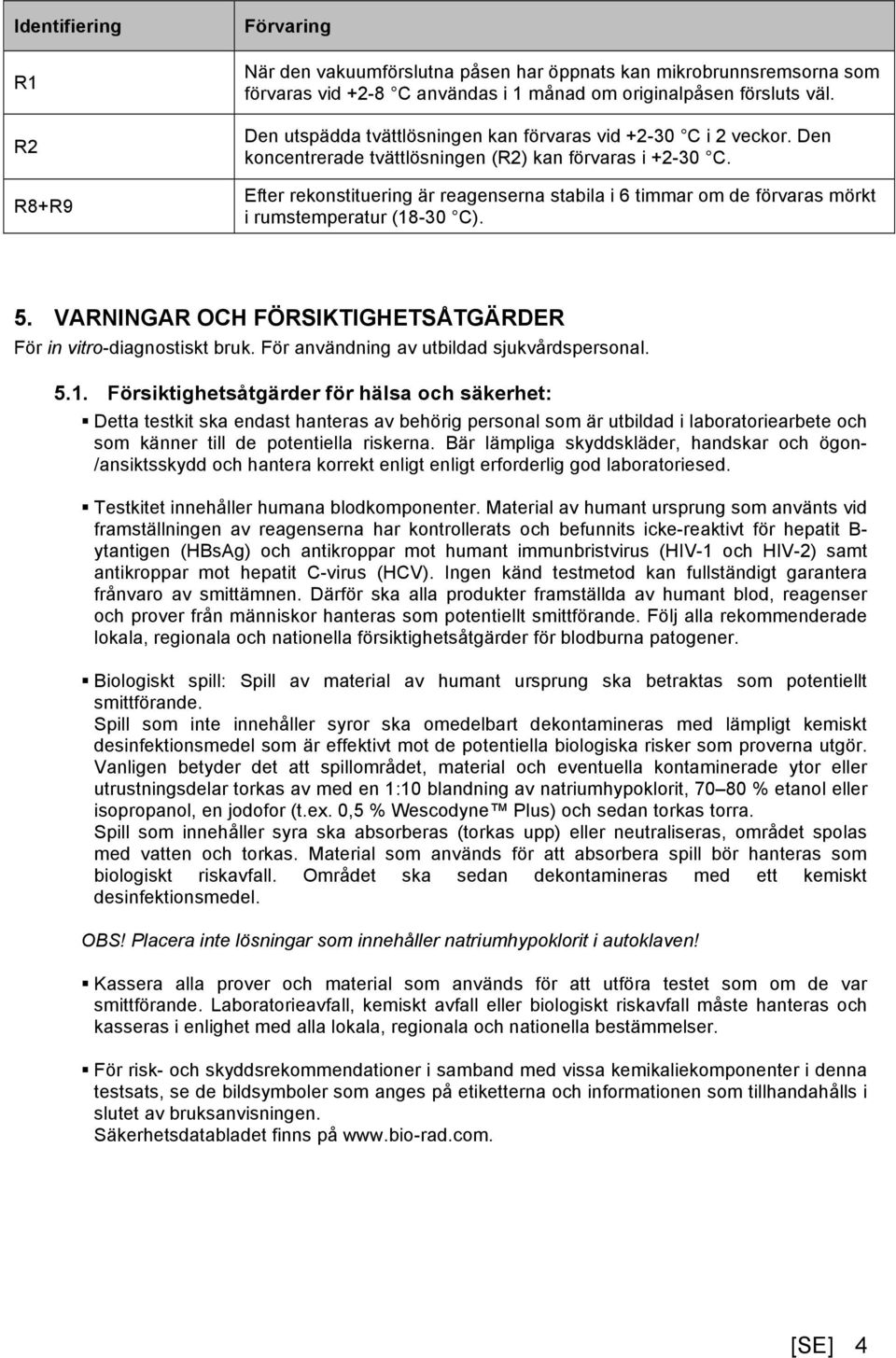 Efter rekonstituering är reagenserna stabila i 6 timmar om de förvaras mörkt i rumstemperatur (18-30 C). 5. VARNINGAR OCH FÖRSIKTIGHETSÅTGÄRDER För in vitro-diagnostiskt bruk.