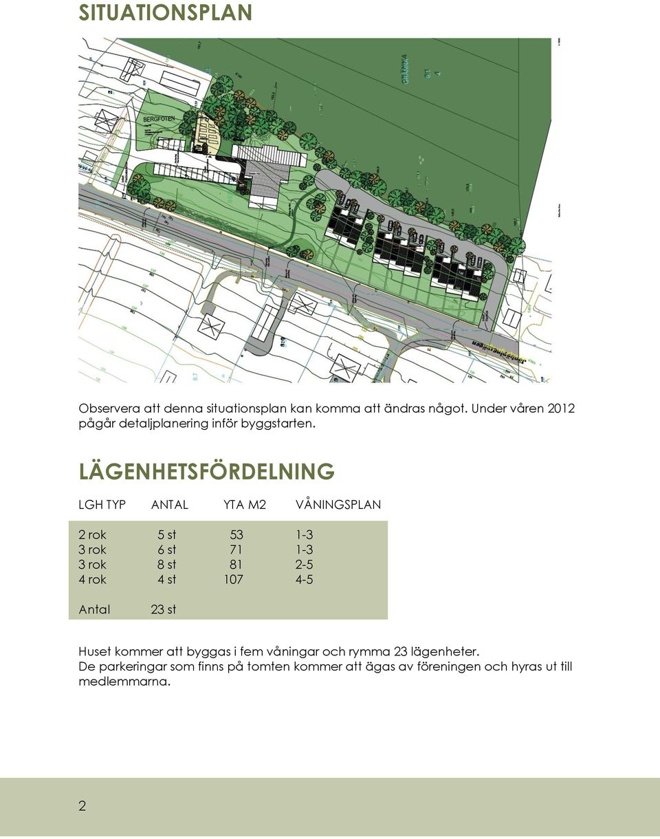 LÄENHETSÖRDELNIN LH TYP ANTAL YTA M2 VÅNINSPLAN 2 rok 5 st 53 1-3 3 rok 6 st 71 1-3 3 rok 8 st 81 2-5 4 rok