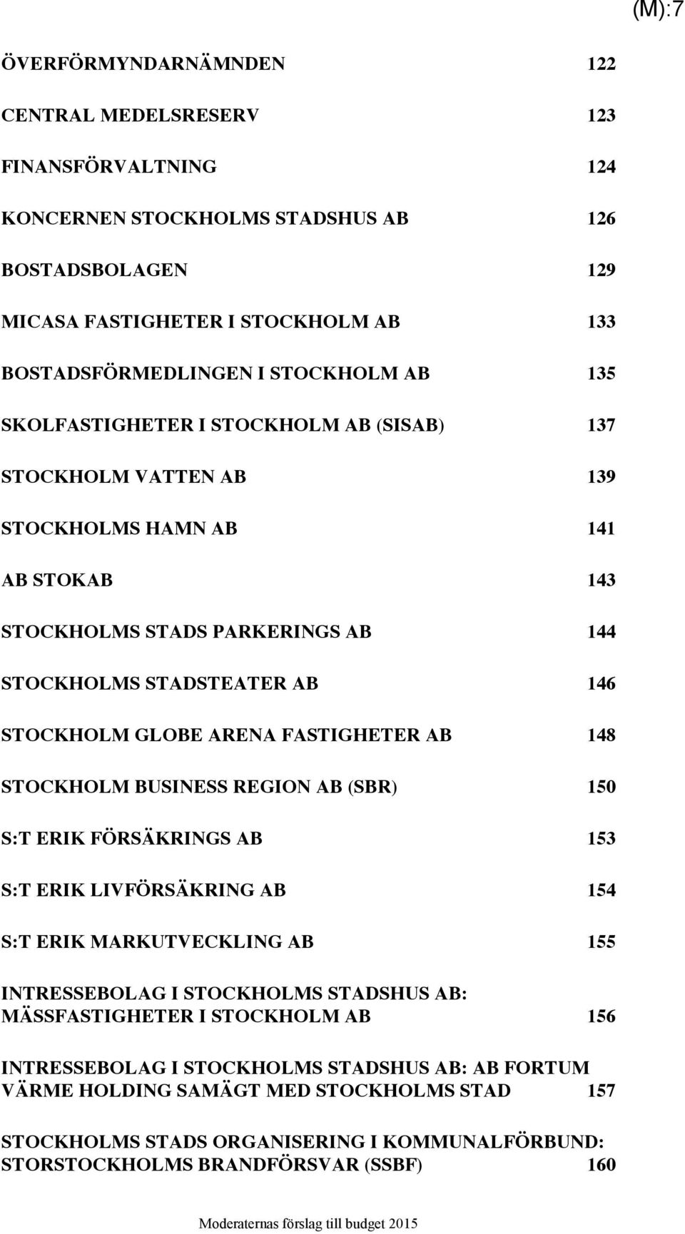 GLOBE ARENA FASTIGHETER AB 148 STOCKHOLM BUSINESS REGION AB (SBR) 150 S:T ERIK FÖRSÄKRINGS AB 153 S:T ERIK LIVFÖRSÄKRING AB 154 S:T ERIK MARKUTVECKLING AB 155 INTRESSEBOLAG I STOCKHOLMS STADSHUS AB: