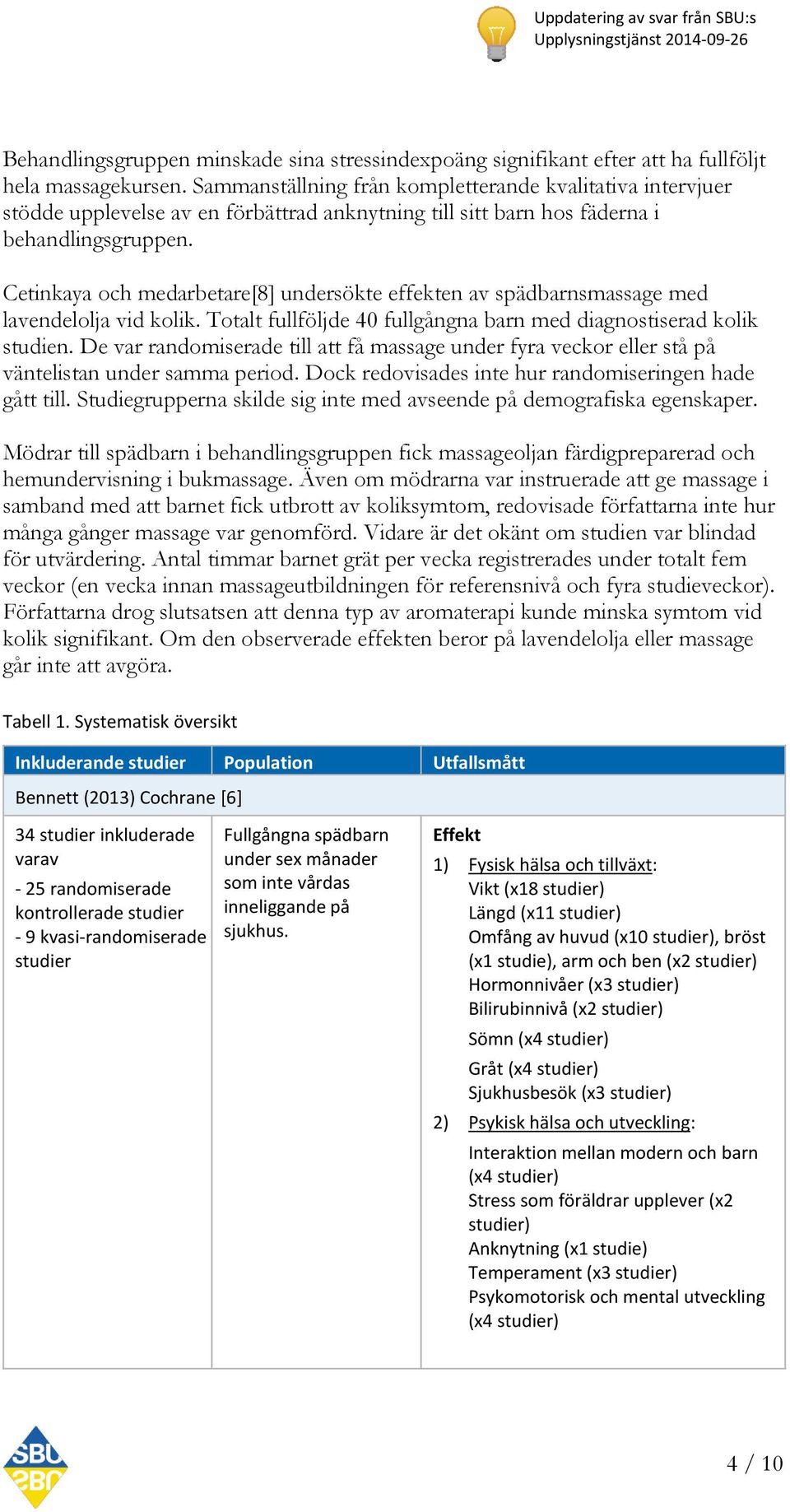 Cetinkaya och medarbetare[8] undersökte effekten av spädbarnsmassage med lavendelolja vid kolik. Totalt fullföljde 40 fullgångna barn med diagnostiserad kolik studien.