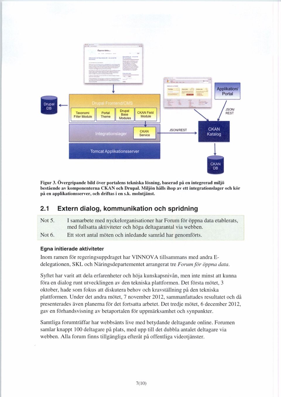 Miljön hålls ihop av ett integrationslager och kör på en applikationsserver, och driftas i en s.k. molntjänst. 2.1 Extern dialog, kommunikation och spridning Not 5. Not 6.