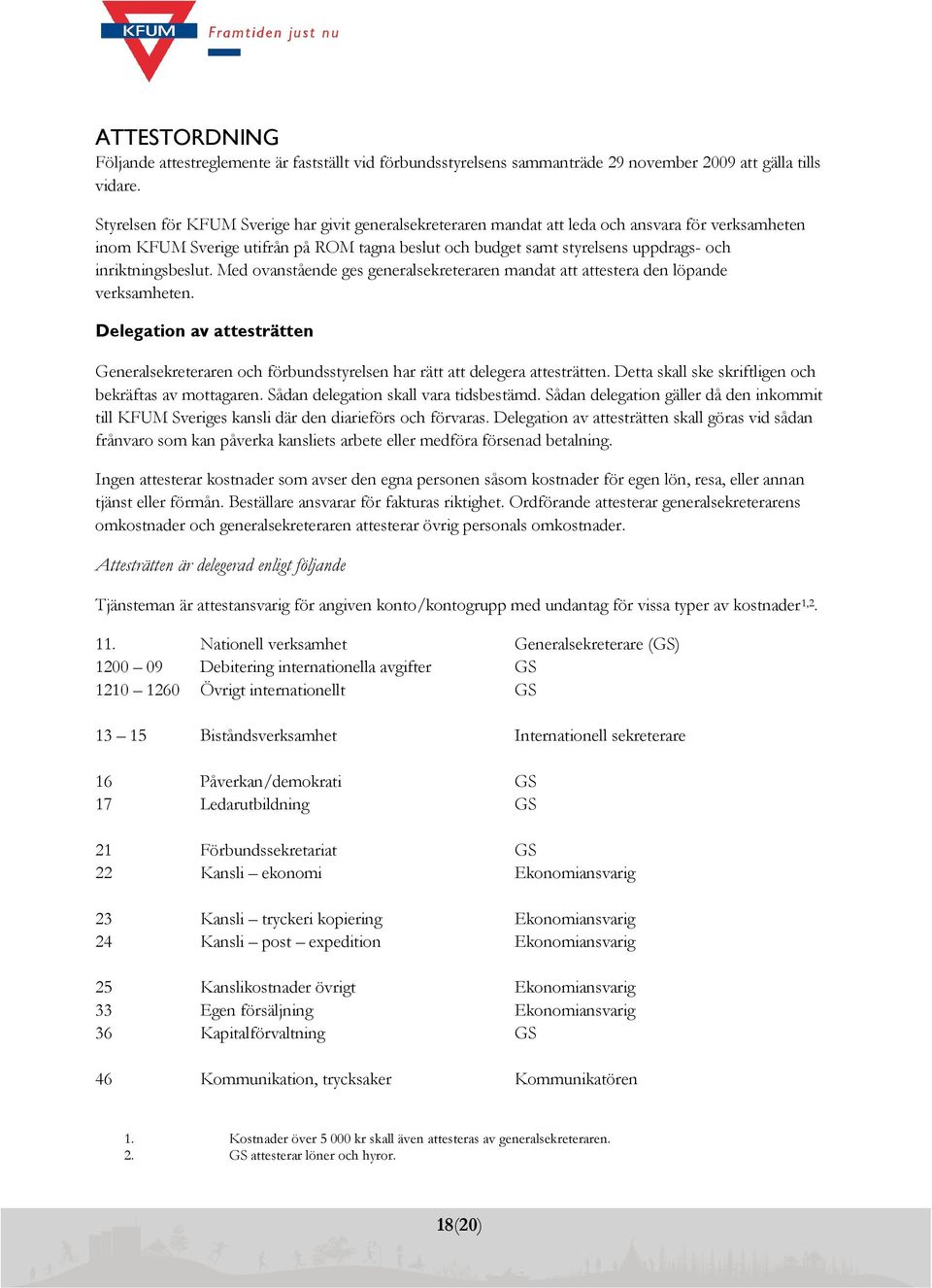 inriktningsbeslut. Med ovanstående ges generalsekreteraren mandat att attestera den löpande verksamheten.