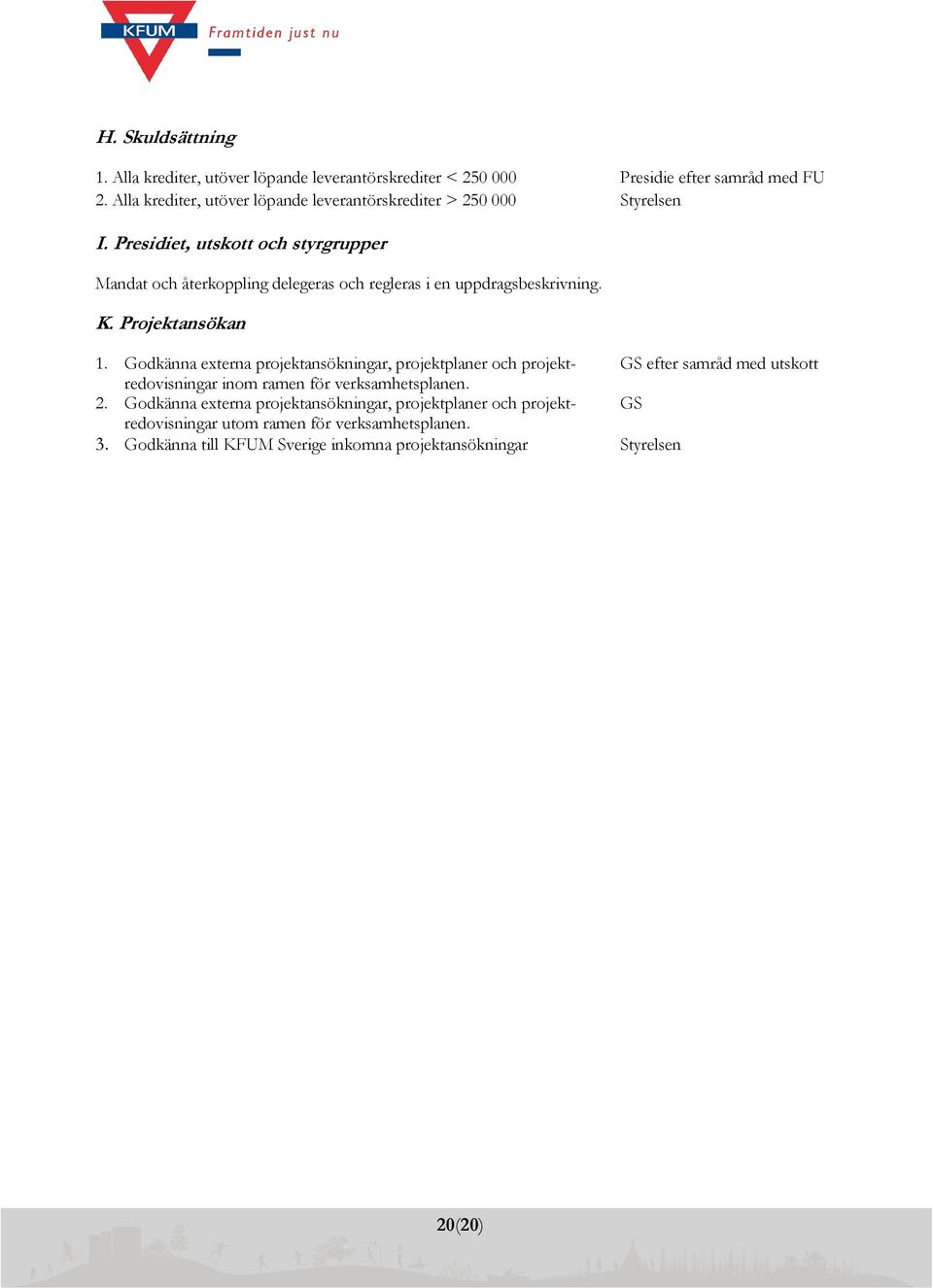 Presidiet, utskott och styrgrupper Mandat och återkoppling delegeras och regleras i en uppdragsbeskrivning. K. Projektansökan 1.