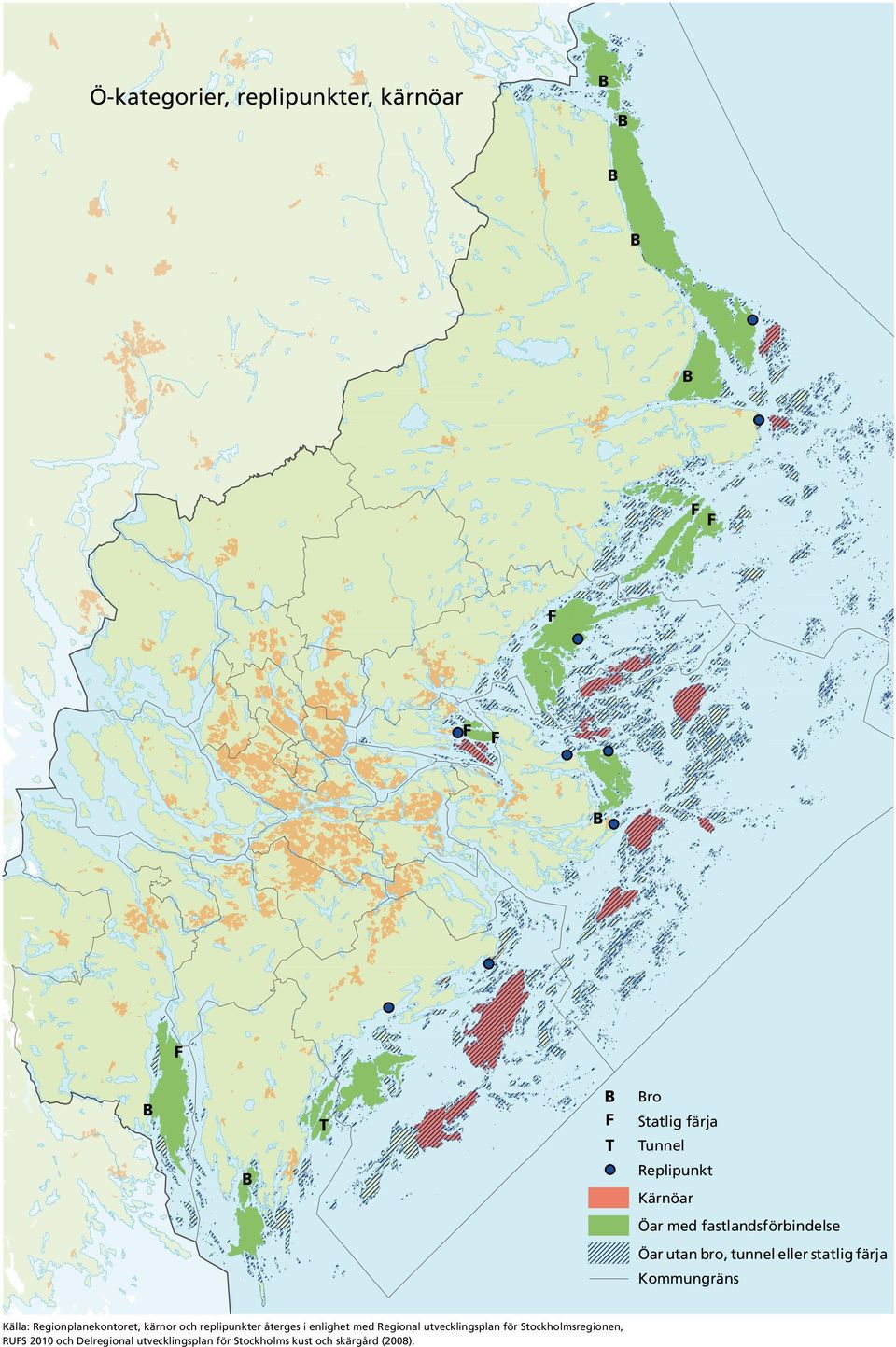 färja Kommungräns Källa: Regionplanekontoret, kärnor och replipunkter återges i enlighet med Regional