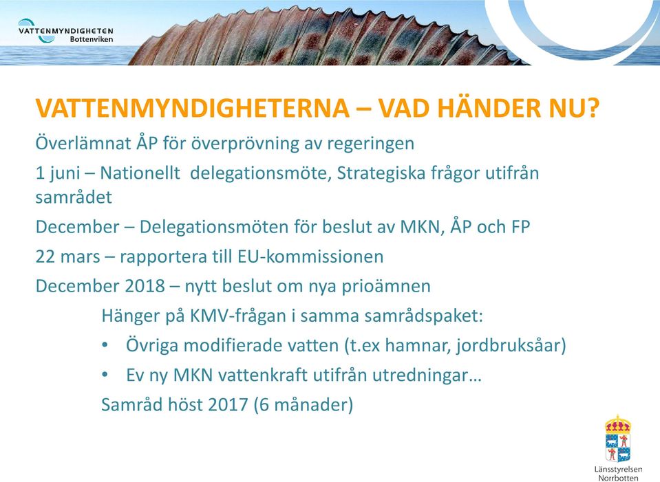 samrådet December Delegationsmöten för beslut av MKN, ÅP och FP 22 mars rapportera till EU-kommissionen December