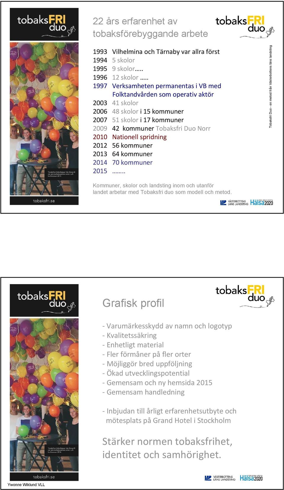 kommuner 70 kommuner.. Kommuner, skolor och landsting inom och utanför landet arbetar med Tobaksfri duo som modell och metod.