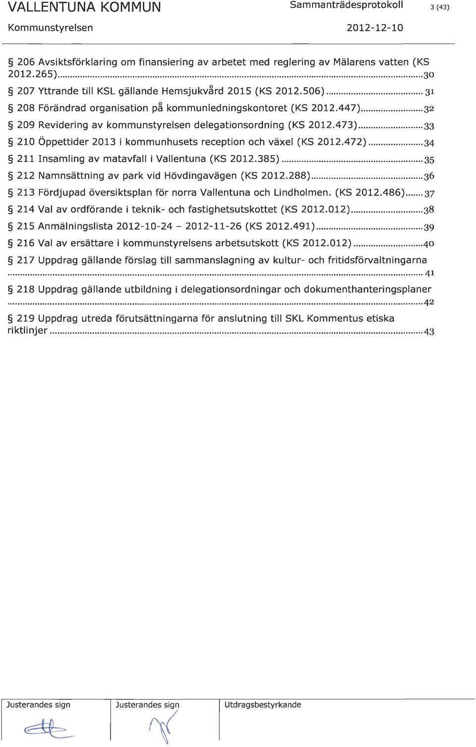 ..99 5 216 Val av ersättare i kommunstyrelsens arbetsutskott (KS 2O12.