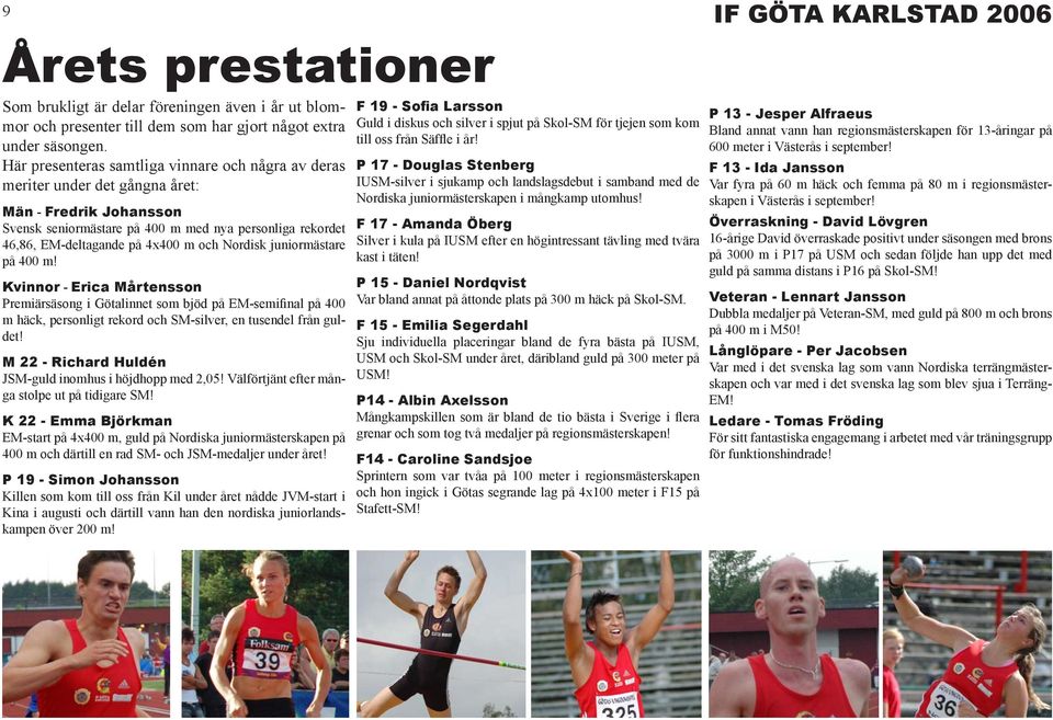 och Nordisk juniormästare på 400 m! Kvinnor - Erica Mårtensson Premiärsäsong i Götalinnet som bjöd på EM-semifinal på 400 m häck, personligt rekord och SM-silver, en tusendel från guldet!