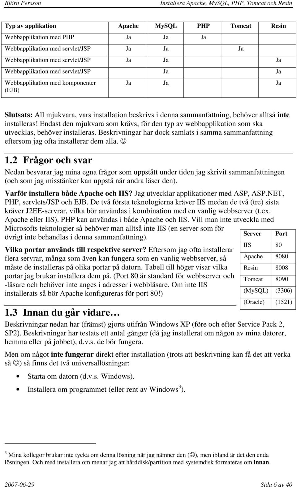 Endast den mjukvara som krävs, för den typ av webbapplikation som ska utvecklas, behöver installeras. Beskrivningar har dock samlats i samma sammanfattning eftersom jag ofta installerar dem alla. 1.