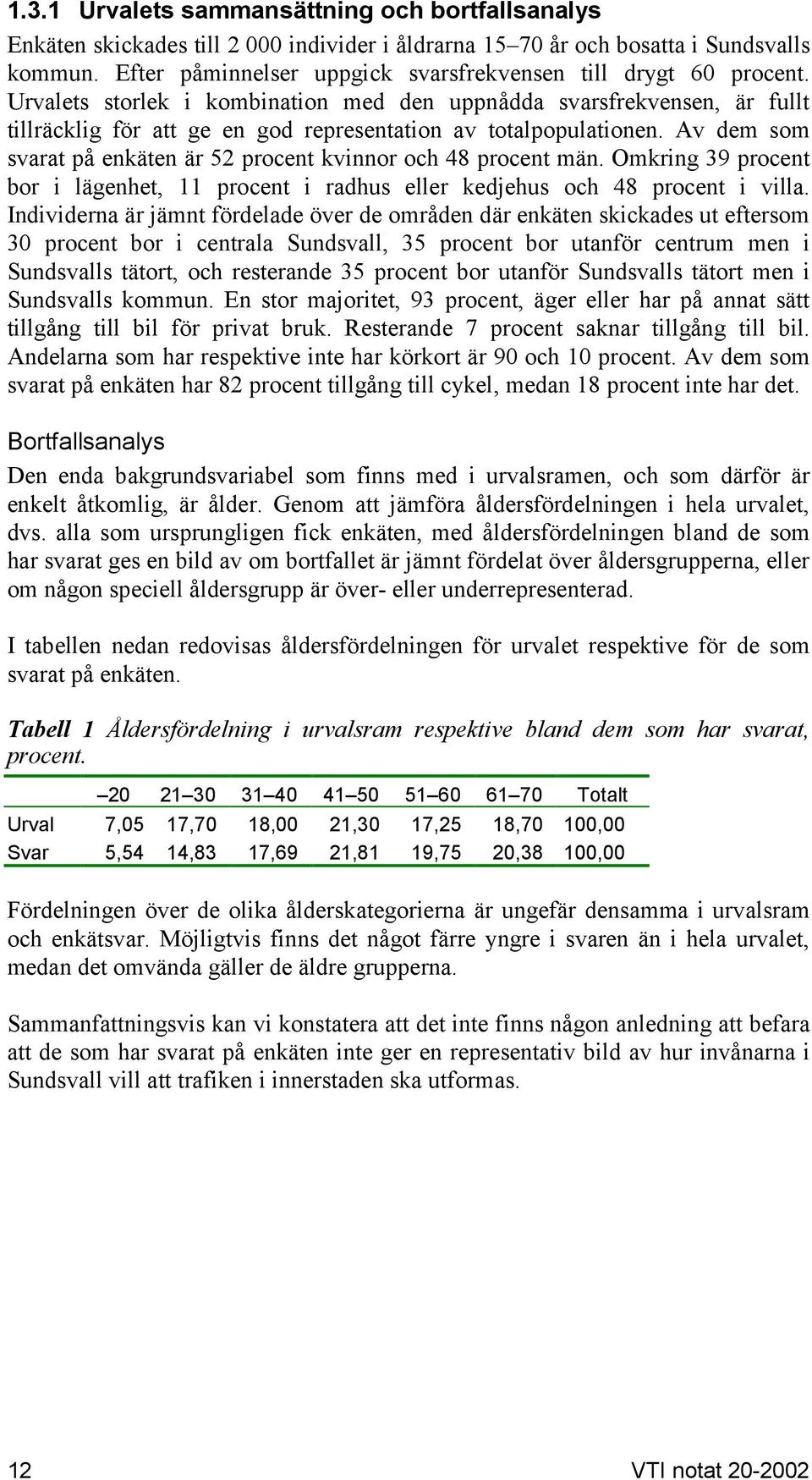 Urvalets storlek i kombination med den uppnådda svarsfrekvensen, är fullt tillräcklig för att ge en god representation av totalpopulationen.