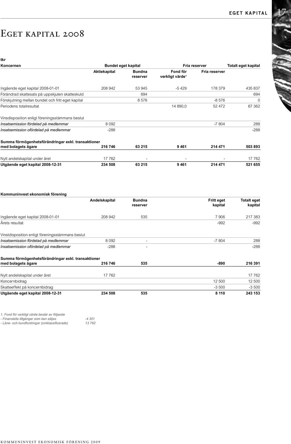 52 472 67 362 Vinsdisposition enligt föreningsstämmans beslut Insatsemission fördelad på medlemmar 8 092-7 804 288 Insatsemission ofördelad på medlemmar -288-288 Summa förmögenhetsförändringar exkl.