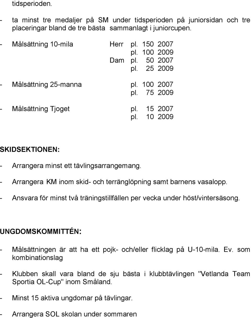 - Arrangera KM inom skid- och terränglöpning samt barnens vasalopp. - Ansvara för minst två träningstillfällen per vecka under höst/vintersäsong.