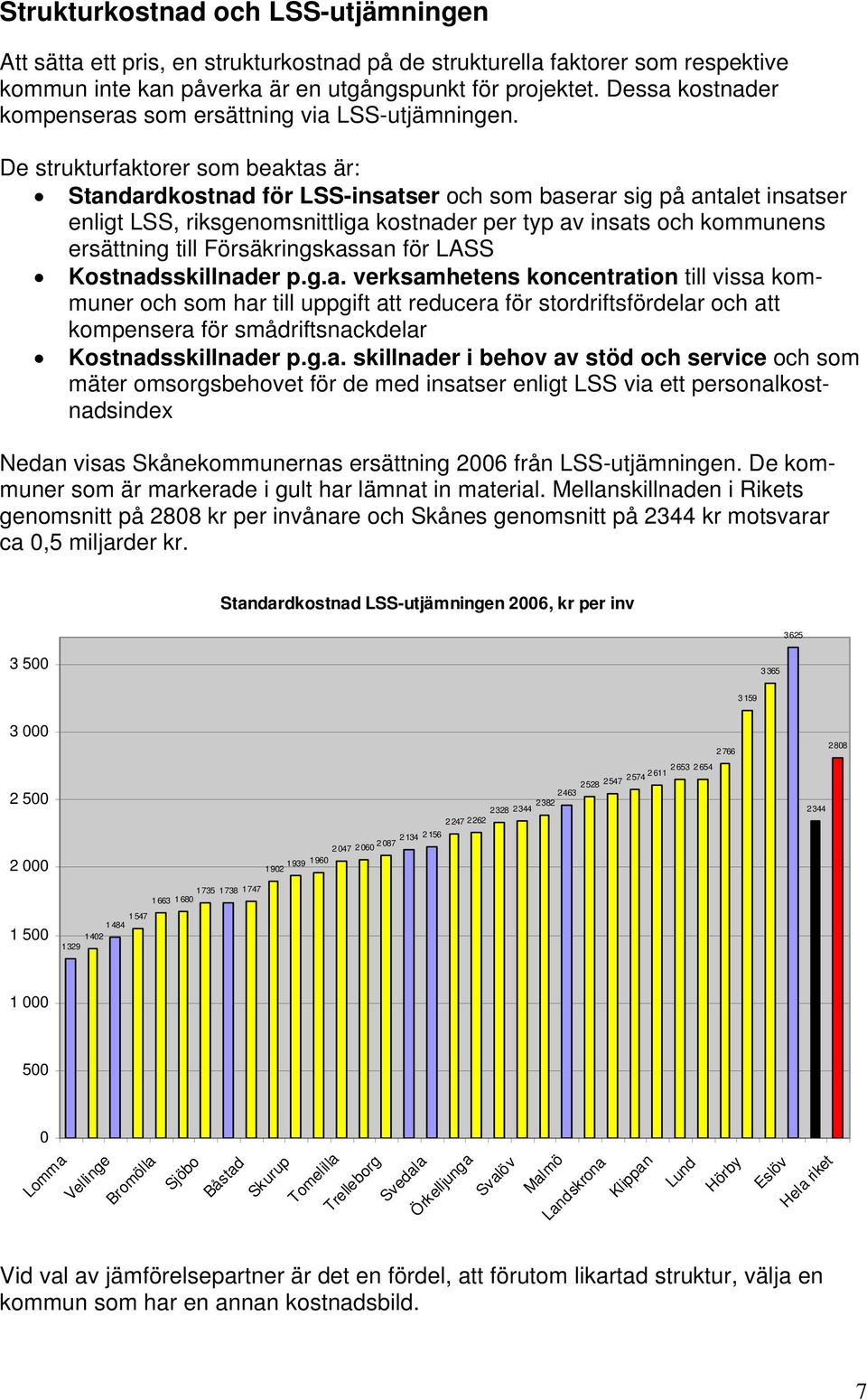 De strukturfaktorer som beaktas är: Standardkostnad för LSS-insatser och som baserar sig på antalet insatser enligt LSS, riksgenomsnittliga kostnader per typ av insats och kommunens ersättning till