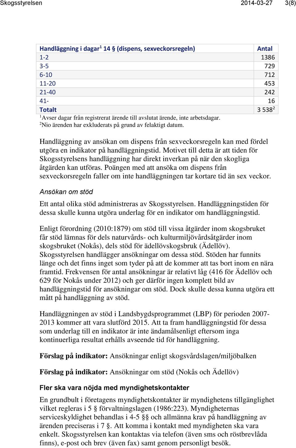 Handläggning av ansökan om dispens från sexveckorsregeln kan med fördel utgöra en indikator på handläggningstid.