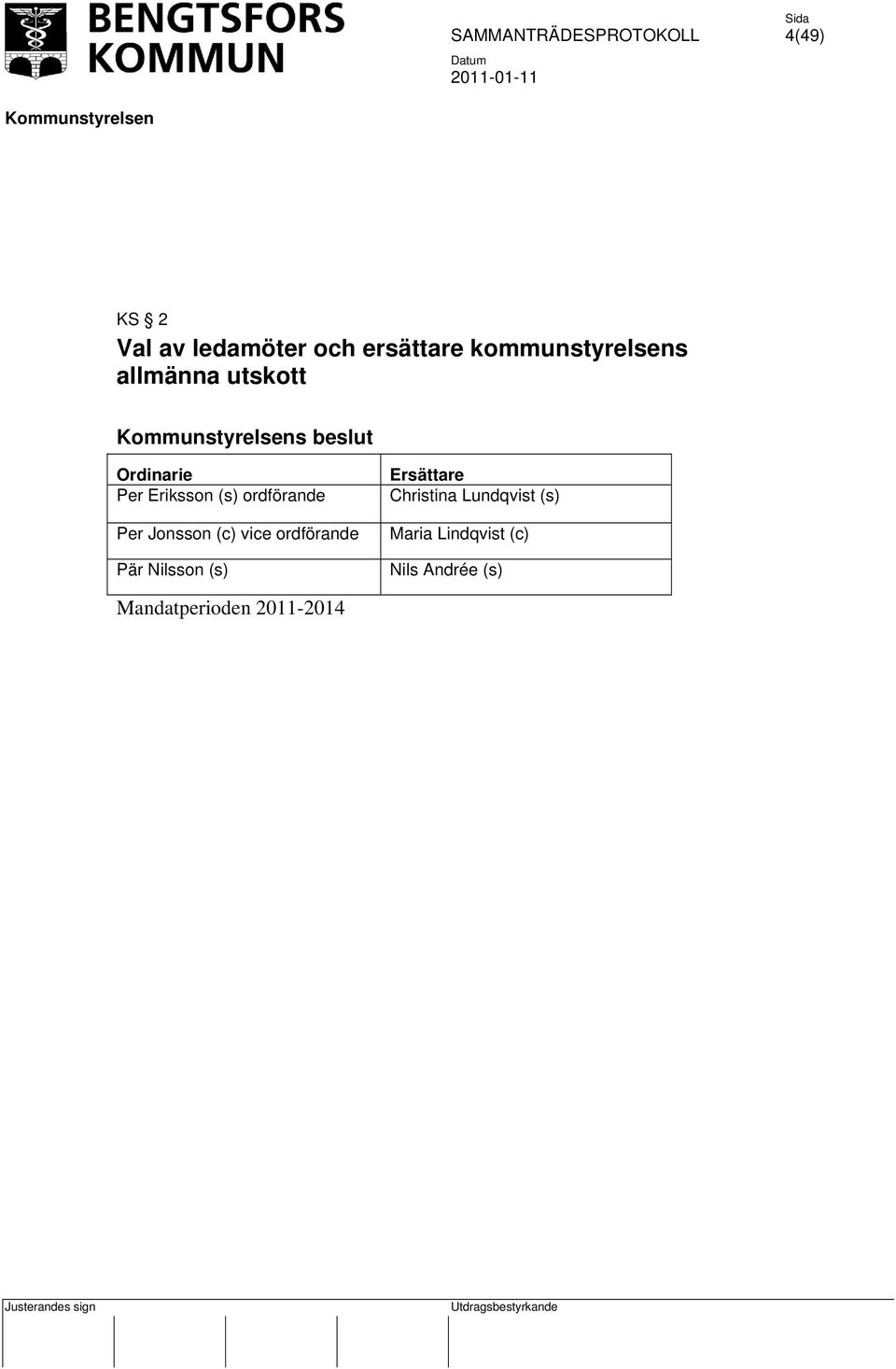 ordförande Per Jonsson (c) vice ordförande Pär Nilsson (s)