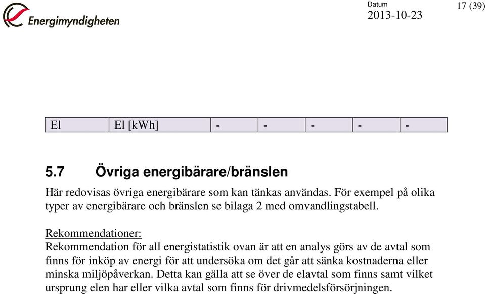 Rekommendationer: Rekommendation för all energistatistik ovan är att en analys görs av de avtal som finns för inköp av energi för att