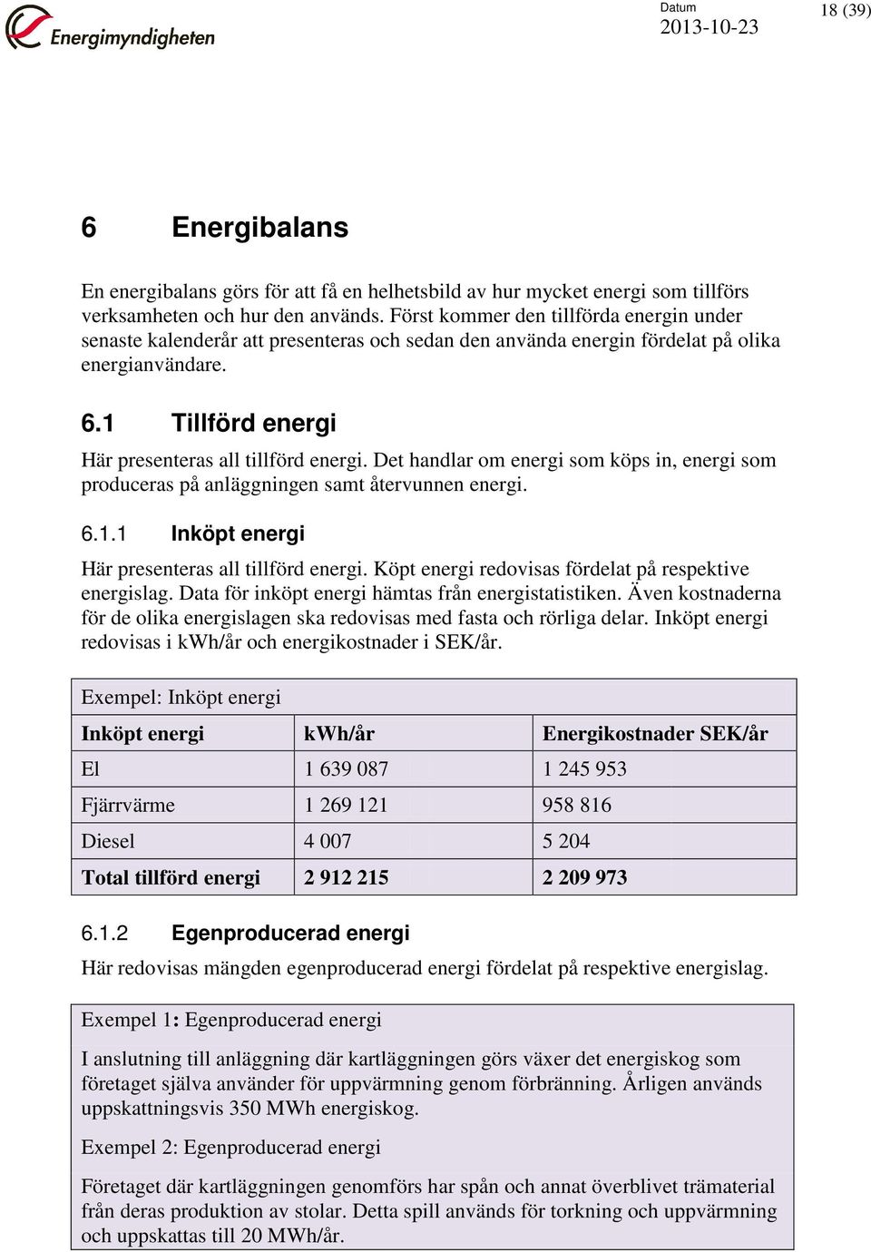 Det handlar om energi som köps in, energi som produceras på anläggningen samt återvunnen energi. 6.1.1 Inköpt energi Här presenteras all tillförd energi.