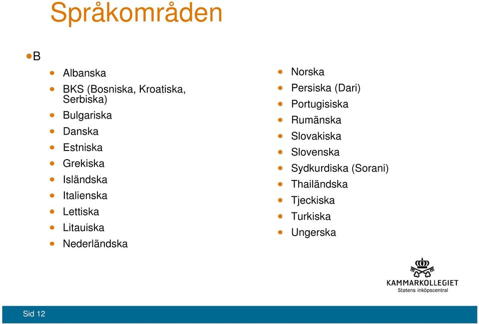 Nederländska Norska Persiska (Dari) Portugisiska Rumänska Slovakiska