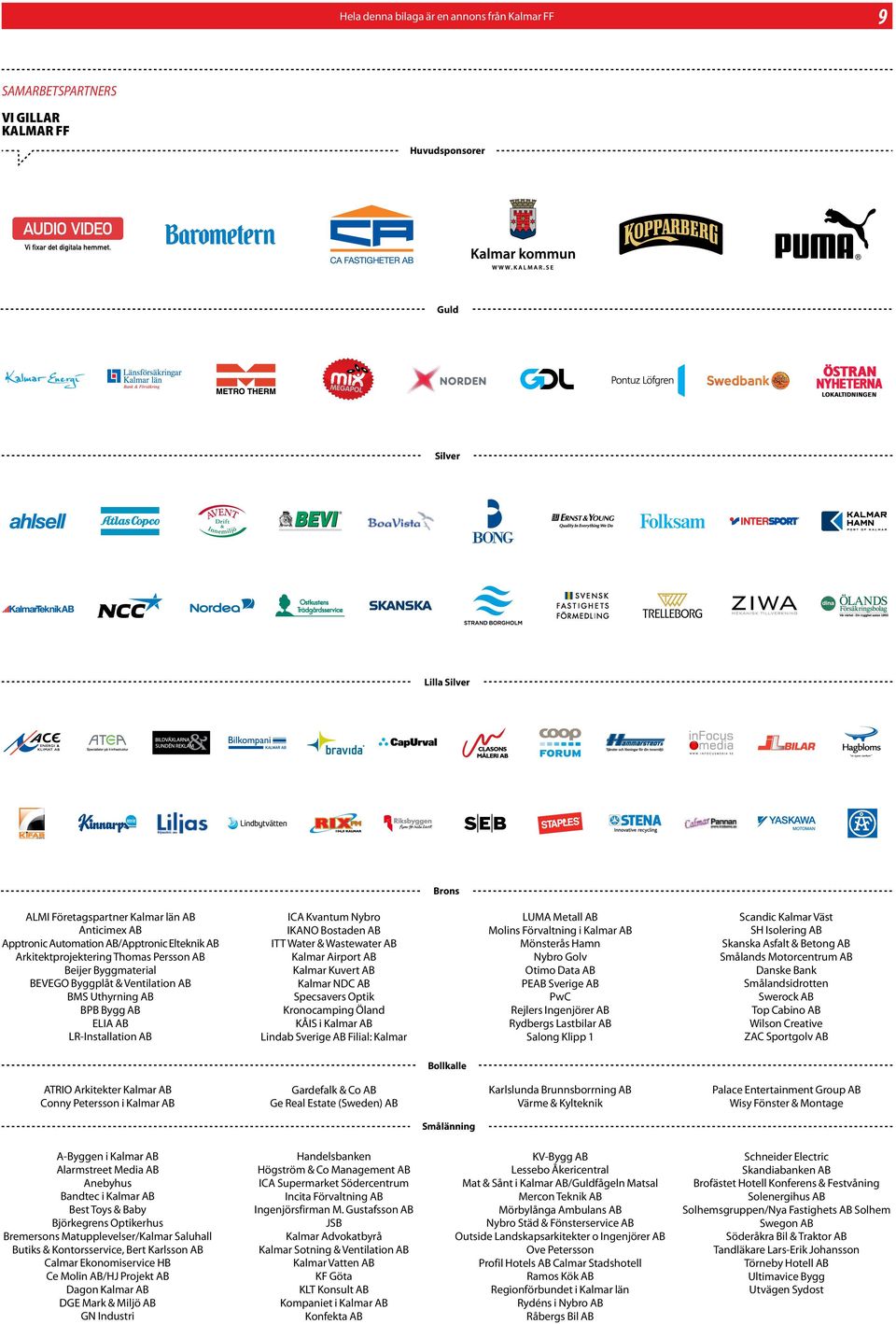 Molins Förvaltning i Kalmar AB Mönsterås Hamn Nybro Golv Otimo Data AB PEAB Sverige AB PwC Rejlers Ingenjörer AB Rydbergs Lastbilar AB Salong Klipp 1 Scandic Kalmar Väst SH Isolering AB Skanska