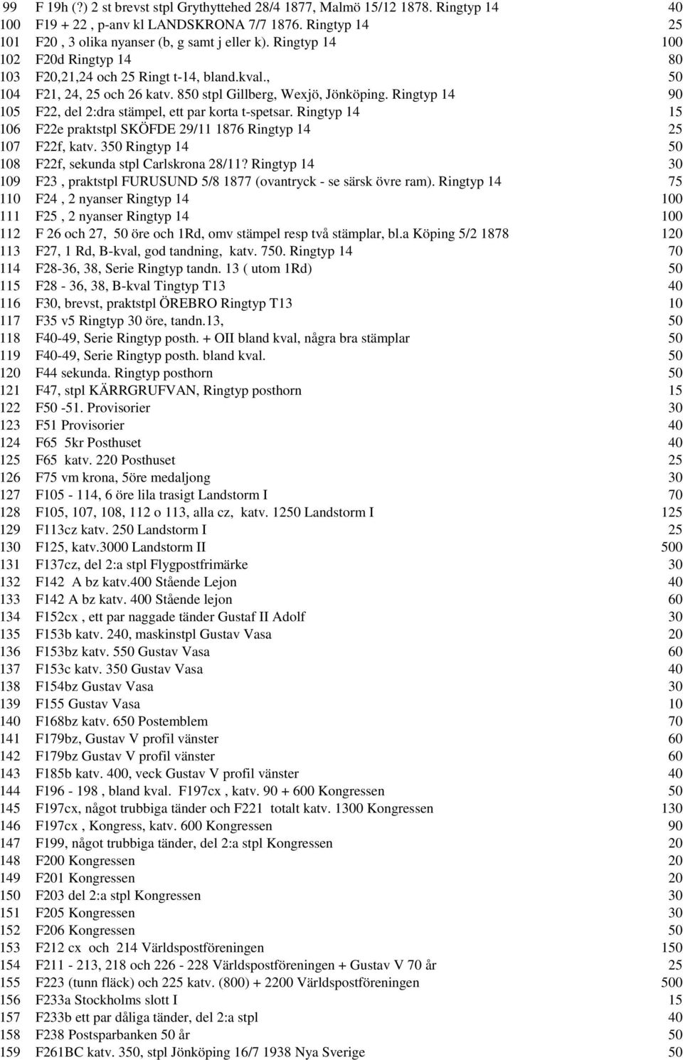 Ringtyp 14 90 105 F22, del 2:dra stämpel, ett par korta t-spetsar. Ringtyp 14 15 106 F22e praktstpl SKÖFDE 29/11 1876 Ringtyp 14 25 107 F22f, katv.