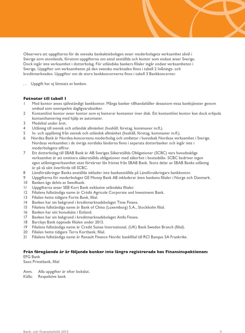 Uppgifter om verksamheten på den svenska marknaden finns i tabell 2 Inlånings- och kreditmarknaden. Uppgifter om de stora bankkoncernerna finns i tabell 3 Bankkoncerner.