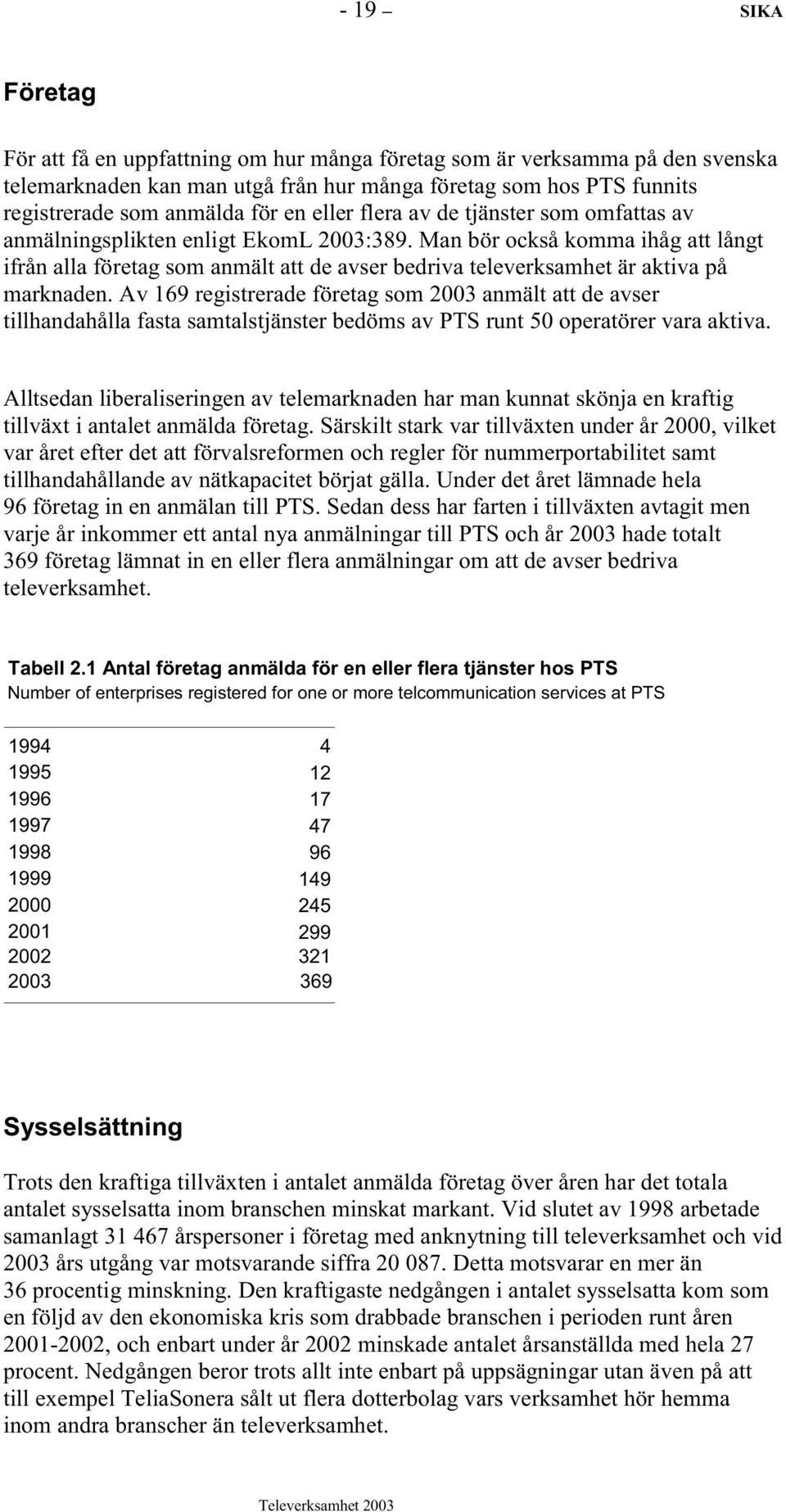 Man bör också komma ihåg att långt ifrån alla företag som anmält att de avser bedriva televerksamhet är aktiva på marknaden.