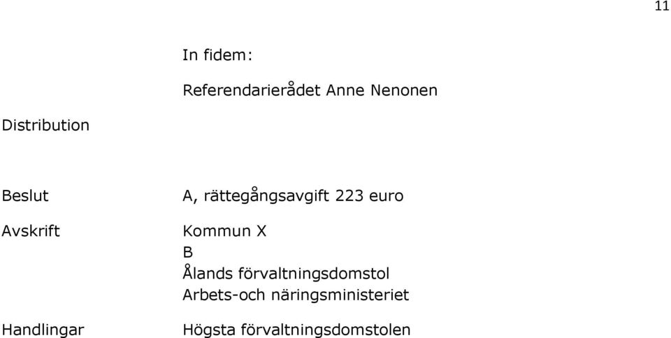 rättegångsavgift 223 euro Kommun X B Ålands