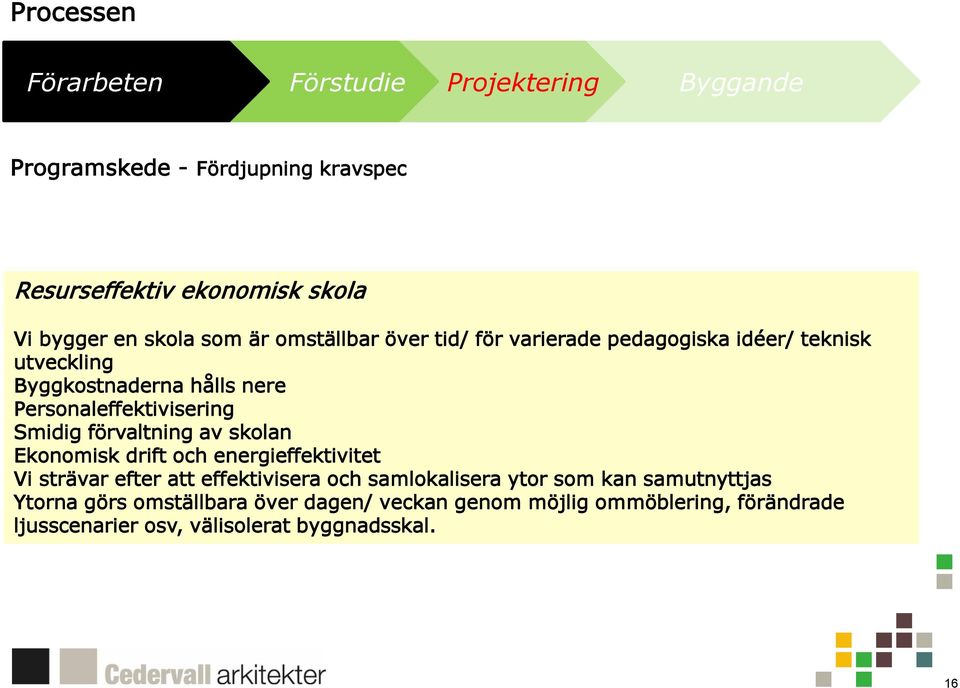 skolan Ekonomisk drift och energieffektivitet Vi strävar efter att effektivisera och samlokalisera ytor som kan